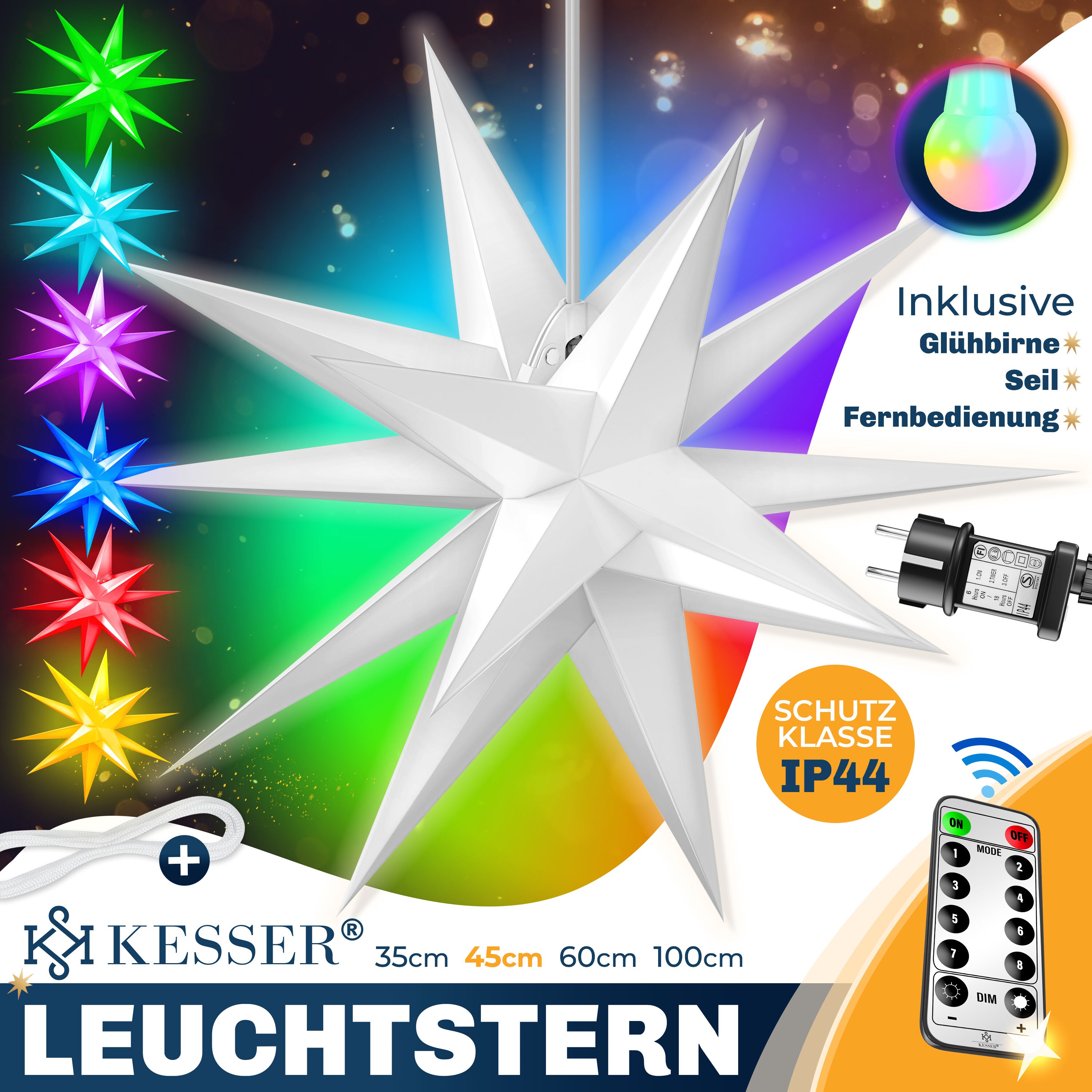 KESSER Leuchtstern 3D, LED Weihnachtsstern mit Timer fr innen und auen,  Adventsstern Beleuchtet hngend Stern + Warmwei Licht online kaufen bei  Netto