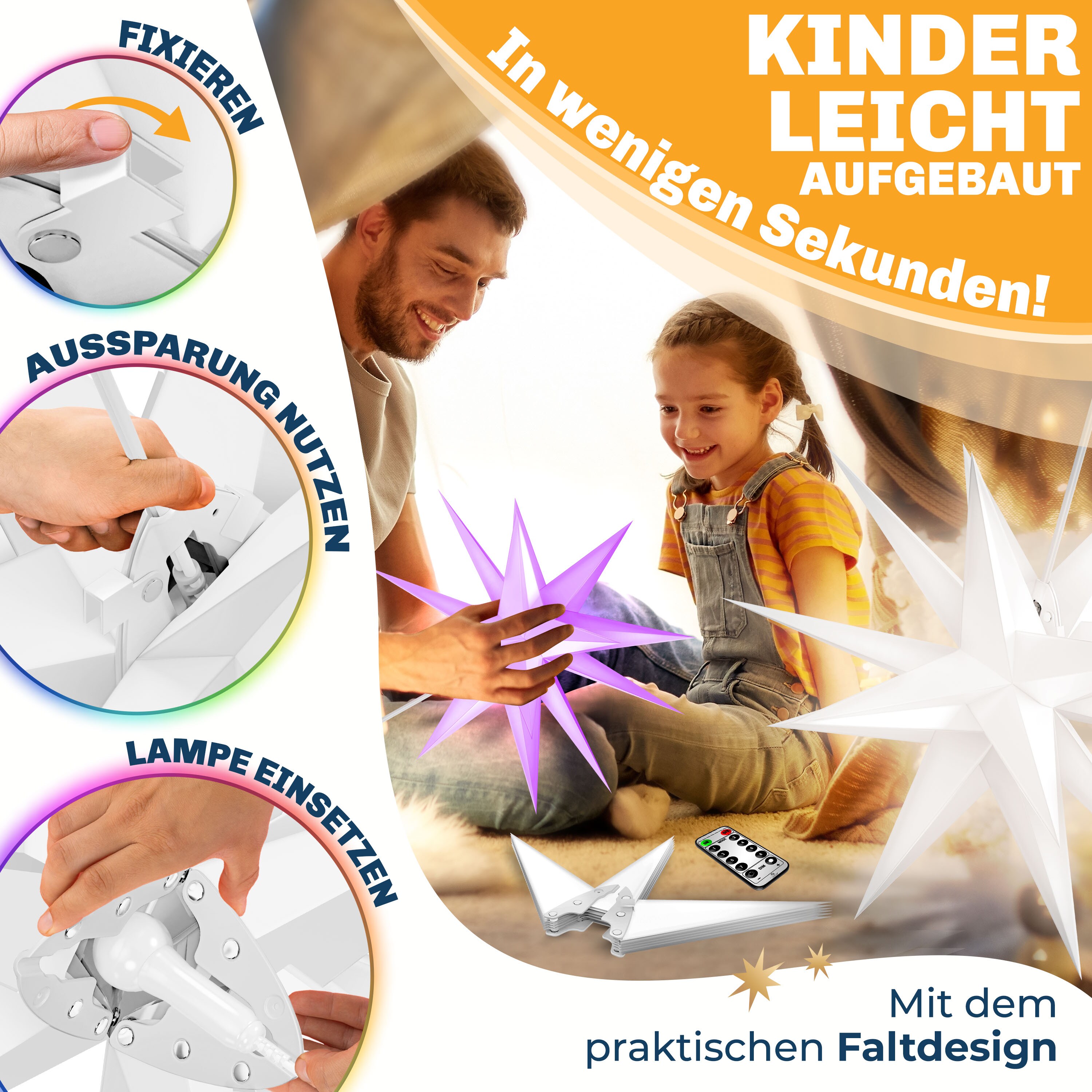 KESSER Leuchtstern 3D, LED Weihnachtsstern mit Timer fr innen und auen,  Adventsstern Beleuchtet hngend Stern + Warmwei Licht