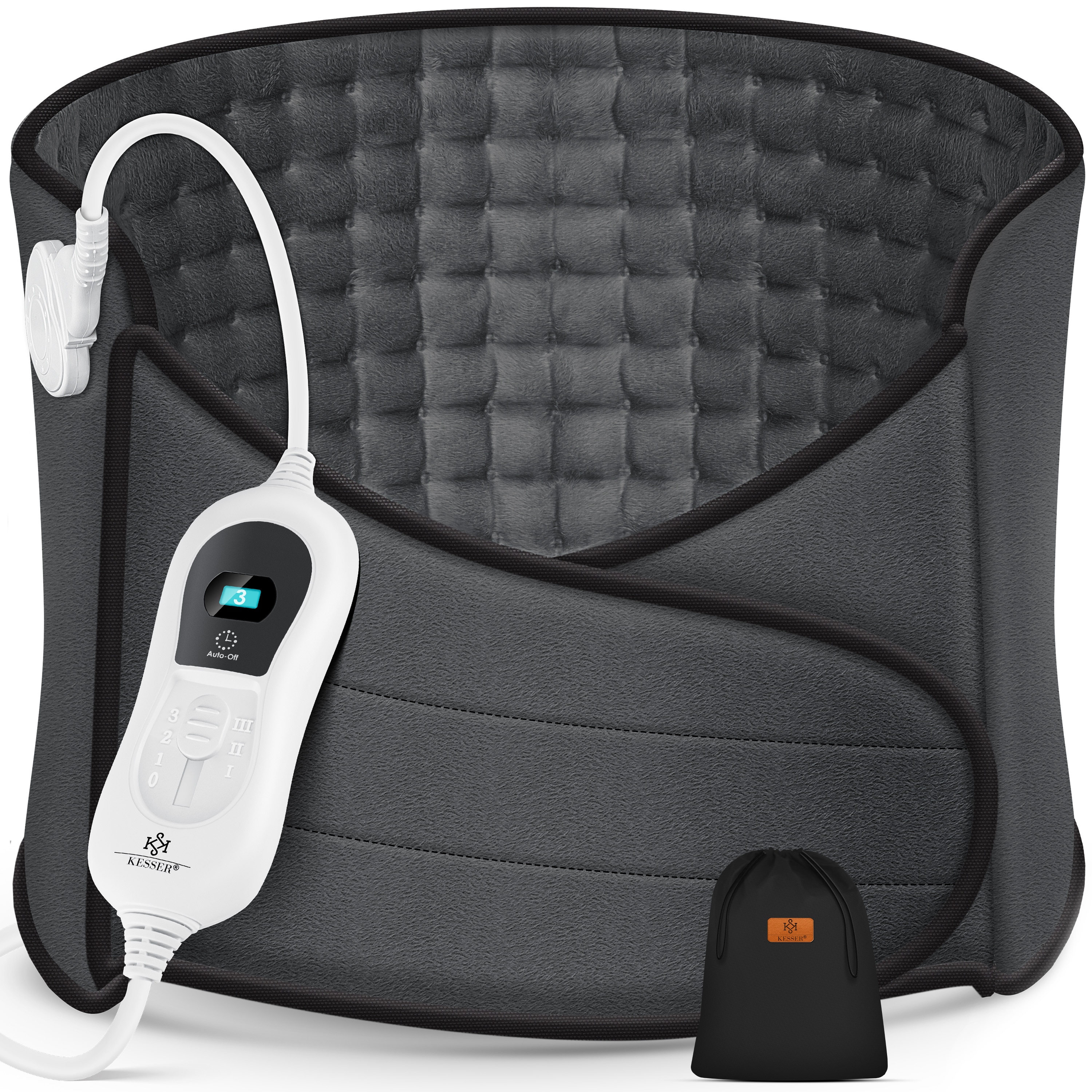 KESSER&reg; Heizkissen elektrisch f&uuml;r Bauch und R&uuml;cken Inkl. Tasche - Heizg&uuml;rtel mit 3 Temperaturstufen & Abschaltautomatik - W&auml;rmeg&uuml;rtel mit verstellbarem Band und Klettverschluss - Bild 1