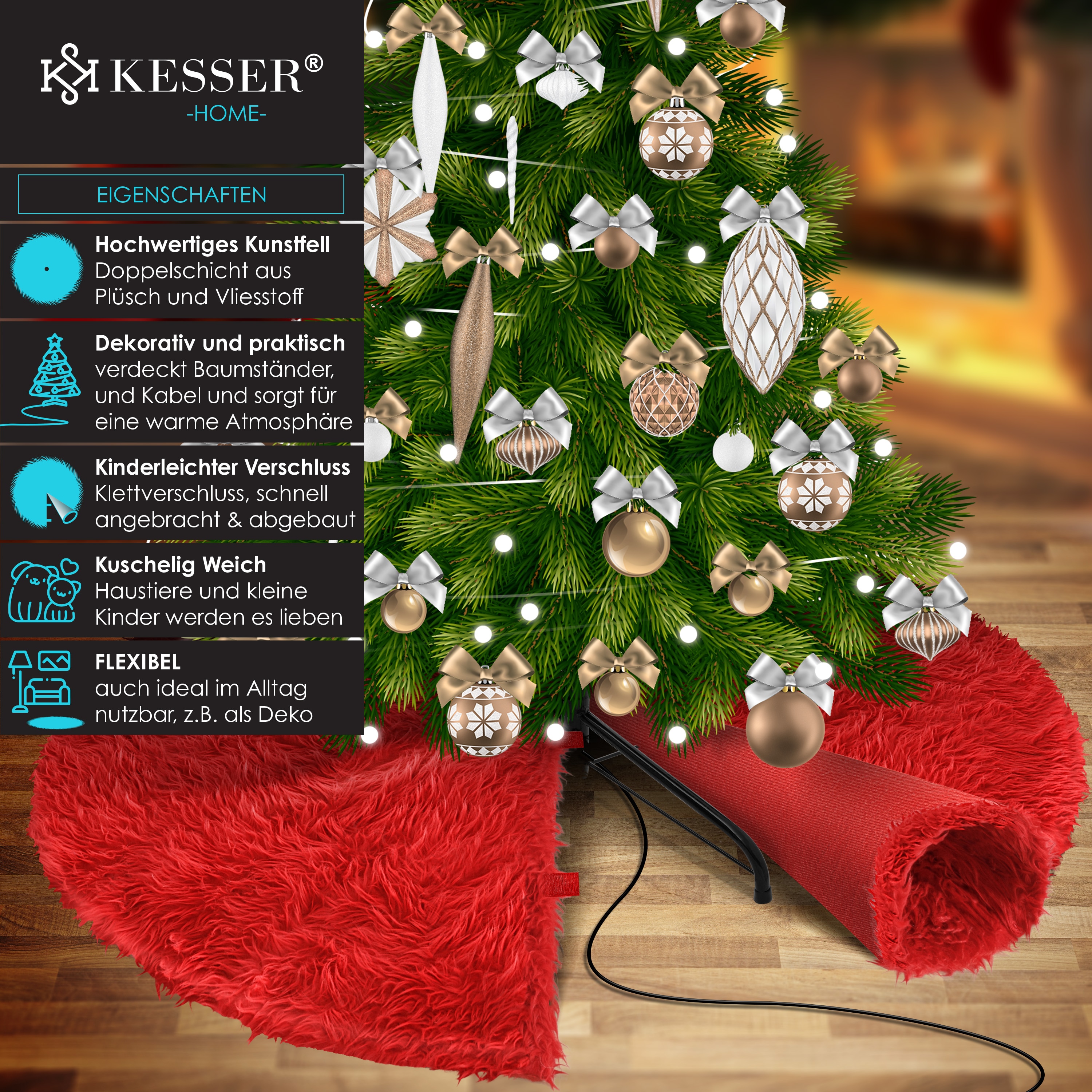KESSER® Weihnachtsbaumdecke Tannenbaum Decke Christbaumdecke Kunstfell Rund Teppich Filz Plüsch für Schnee Christbaum Weihnachtsbaum Deko Dekorationen online kaufen bei Netto