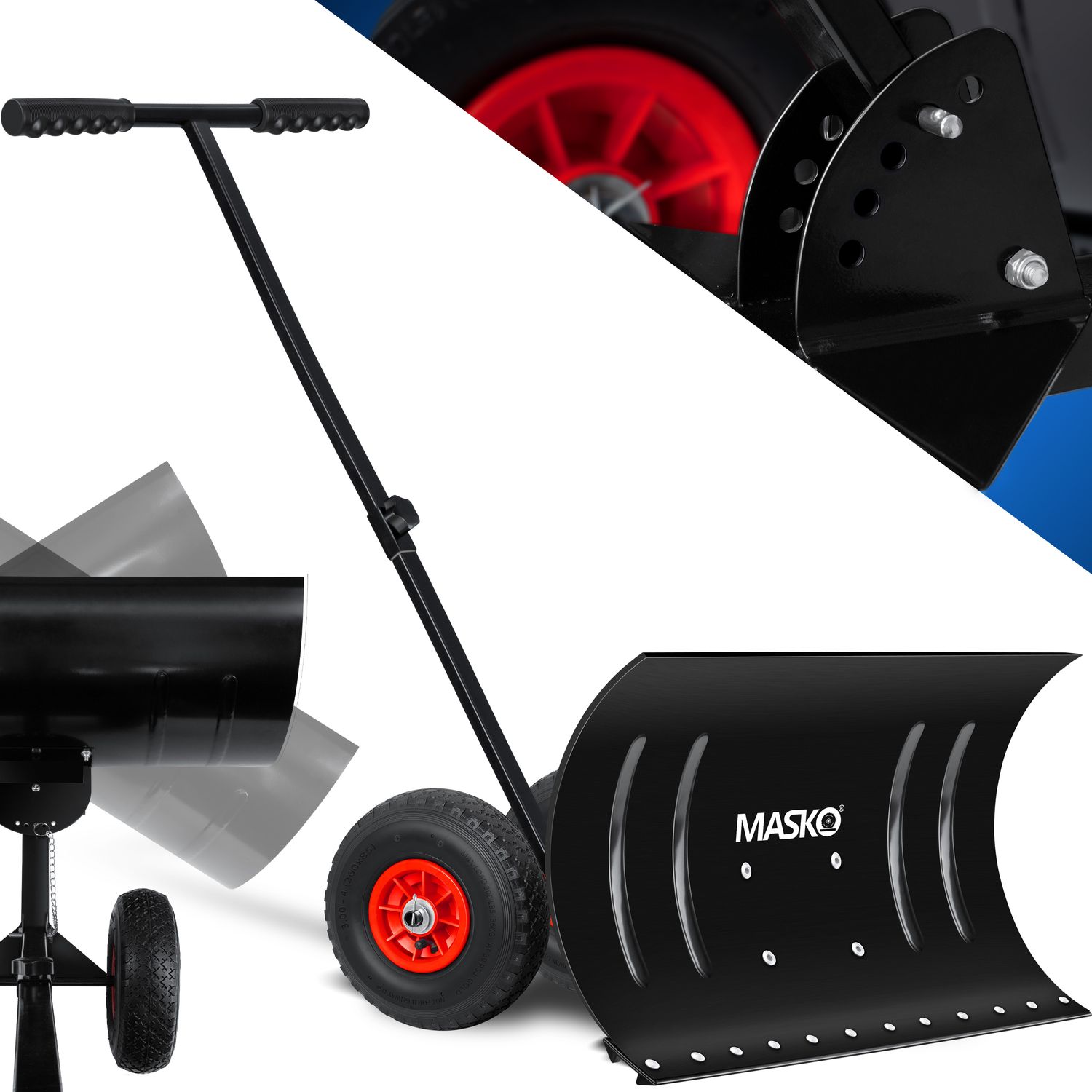 TANYEAR Schneeschaufel Auf Rädern - 5-fach Höhenverstellbar 75cm Breite