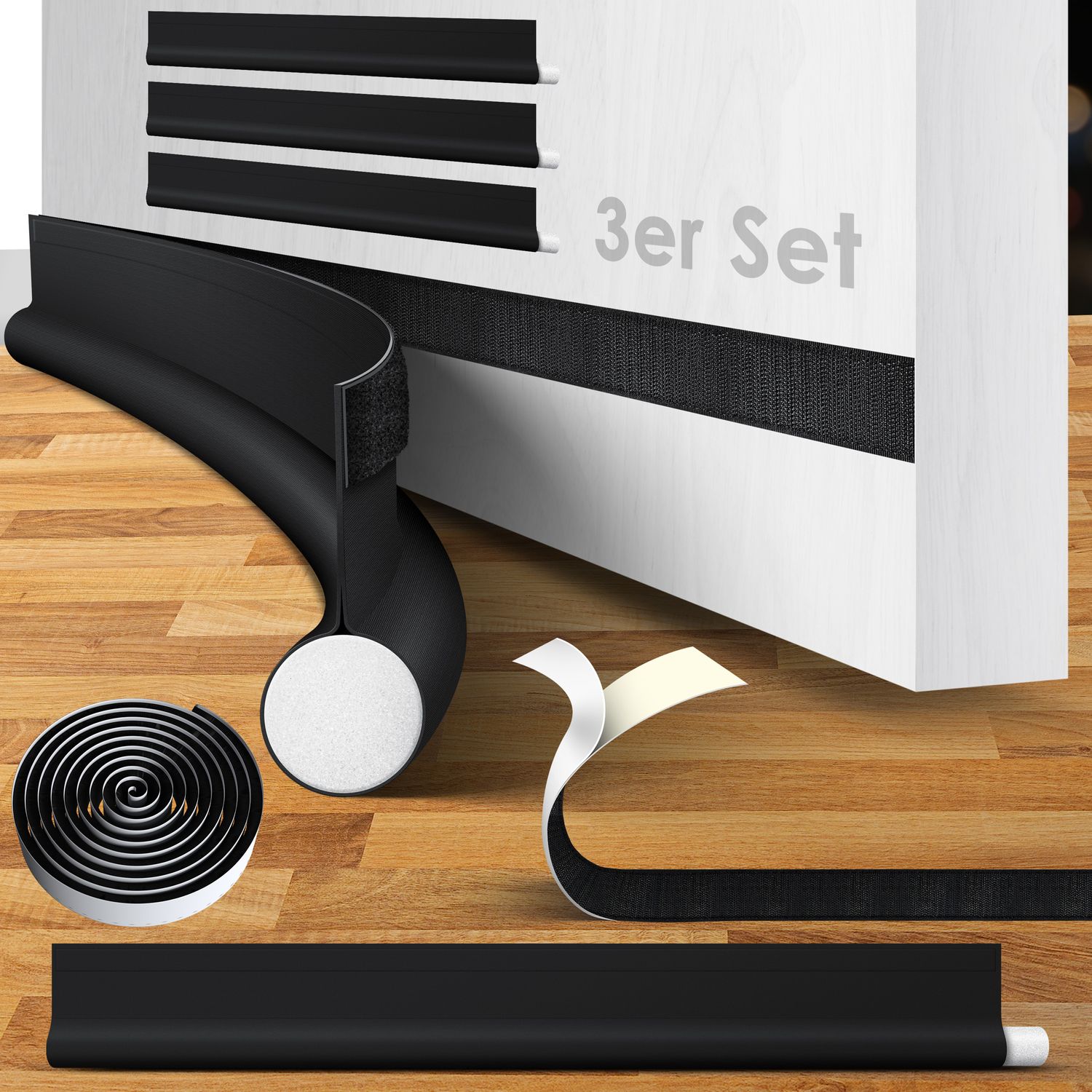 KESSER&reg; Zugluftstopper 3 er Set bis 95 cm zuschneidbar Passend f&uuml;r alle T&uuml;ren | waschbar | L&auml;rmschutz T&uuml;rluftstopper | doppelseitige T&uuml;risolierung | Luftzugstopper | Schutz vor L&auml;rm und Zugluft | - Bild 1