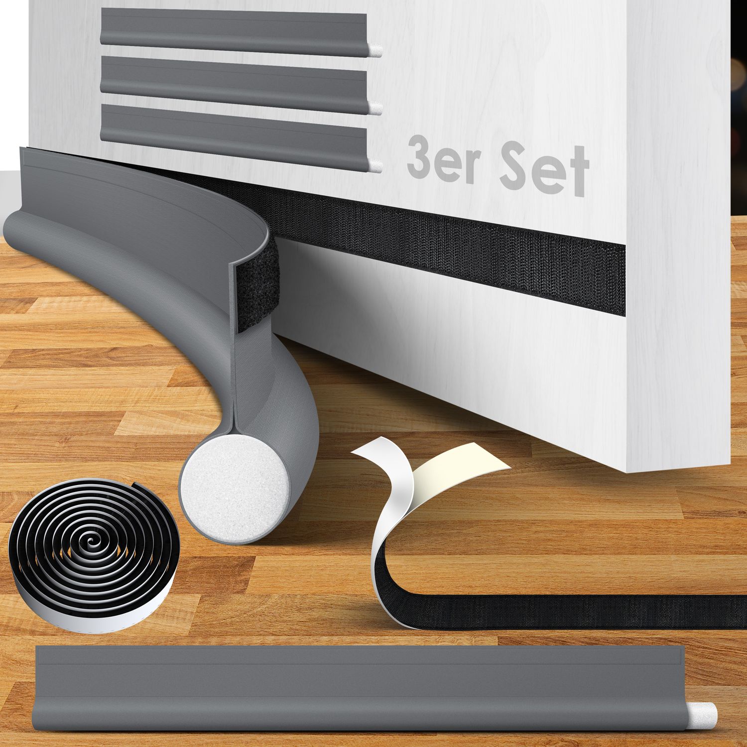 KESSER&reg; Zugluftstopper 3 er Set bis 95 cm zuschneidbar Passend f&uuml;r alle T&uuml;ren | waschbar | L&auml;rmschutz T&uuml;rluftstopper | doppelseitige T&uuml;risolierung | Luftzugstopper | Schutz vor L&auml;rm und Zugluft | - Bild 1