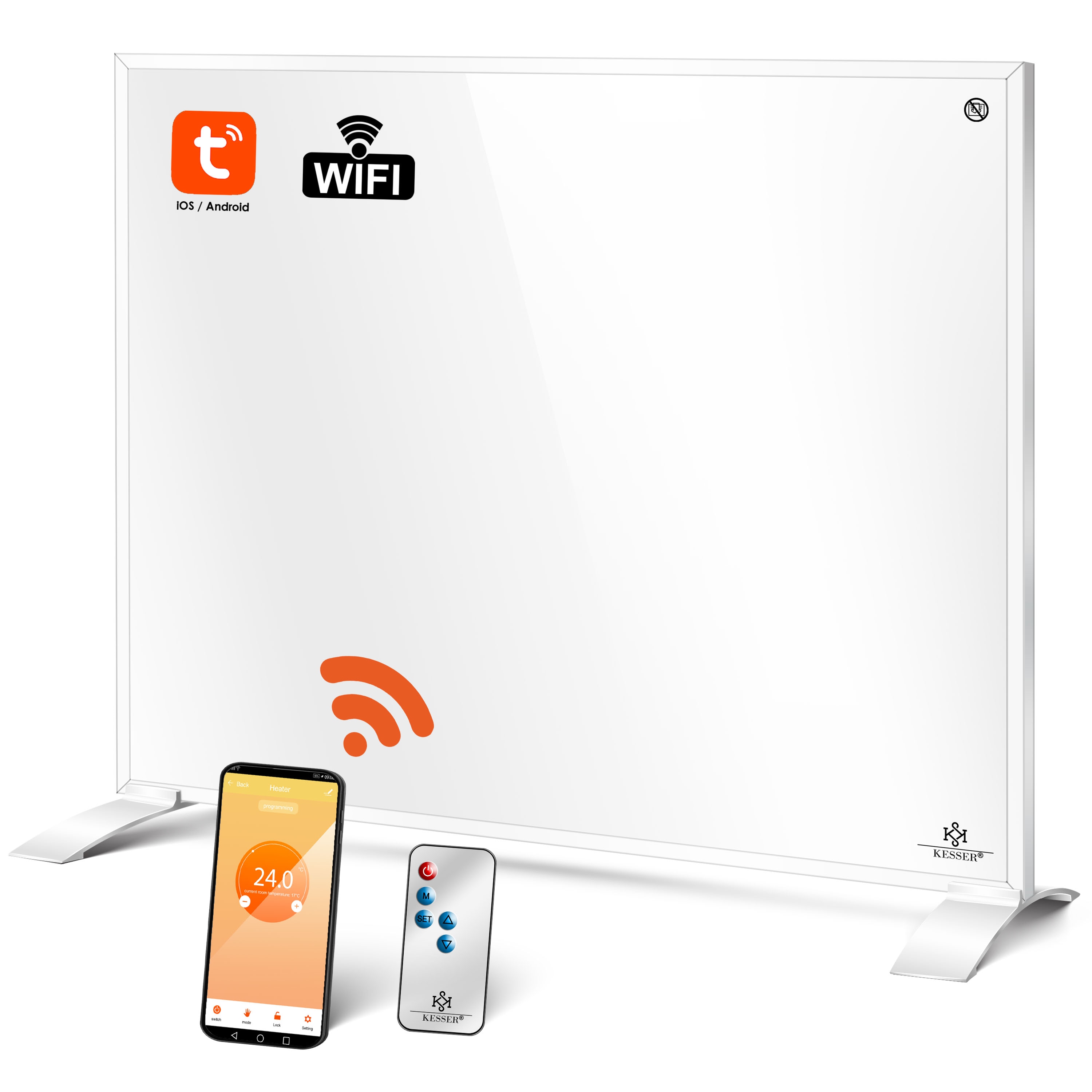 KESSER&reg; Infrarotheizung Energiesparend Infrarot 2in1 Standger&auml;t & Wandmontage Elektroheizung mit Fernbedienung Thermostat & App-Steuerung Timer Elektrisch Heizpaneel Heizung Konvektor Standf&uuml;&szlig;e - Bild 1