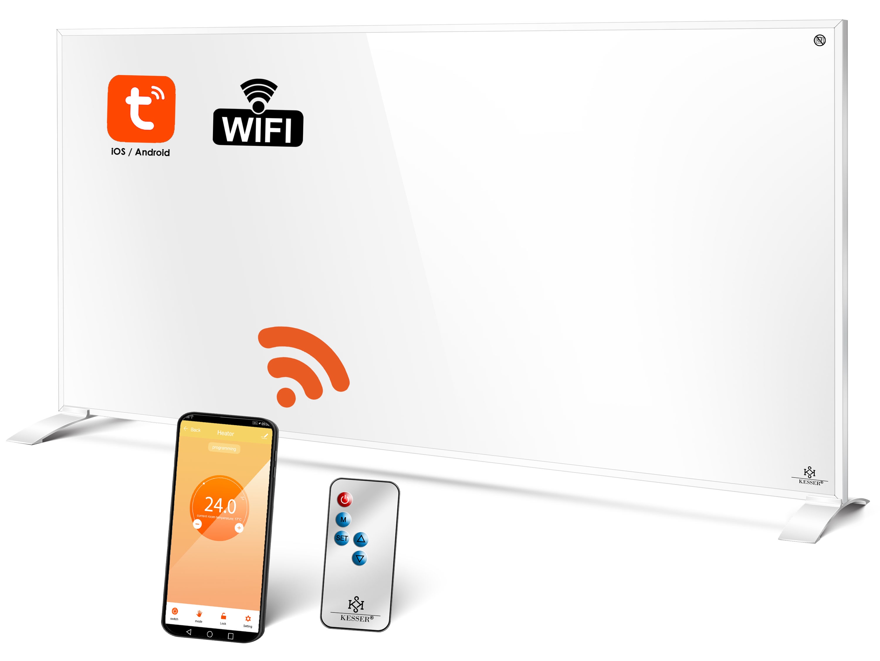 KESSER&reg; Infrarotheizung Energiesparend Infrarot 2in1 Standger&auml;t & Wandmontage Elektroheizung mit Fernbedienung Thermostat & App-Steuerung Timer Elektrisch Heizpaneel Heizung Konvektor Standf&uuml;&szlig;e - Bild 1