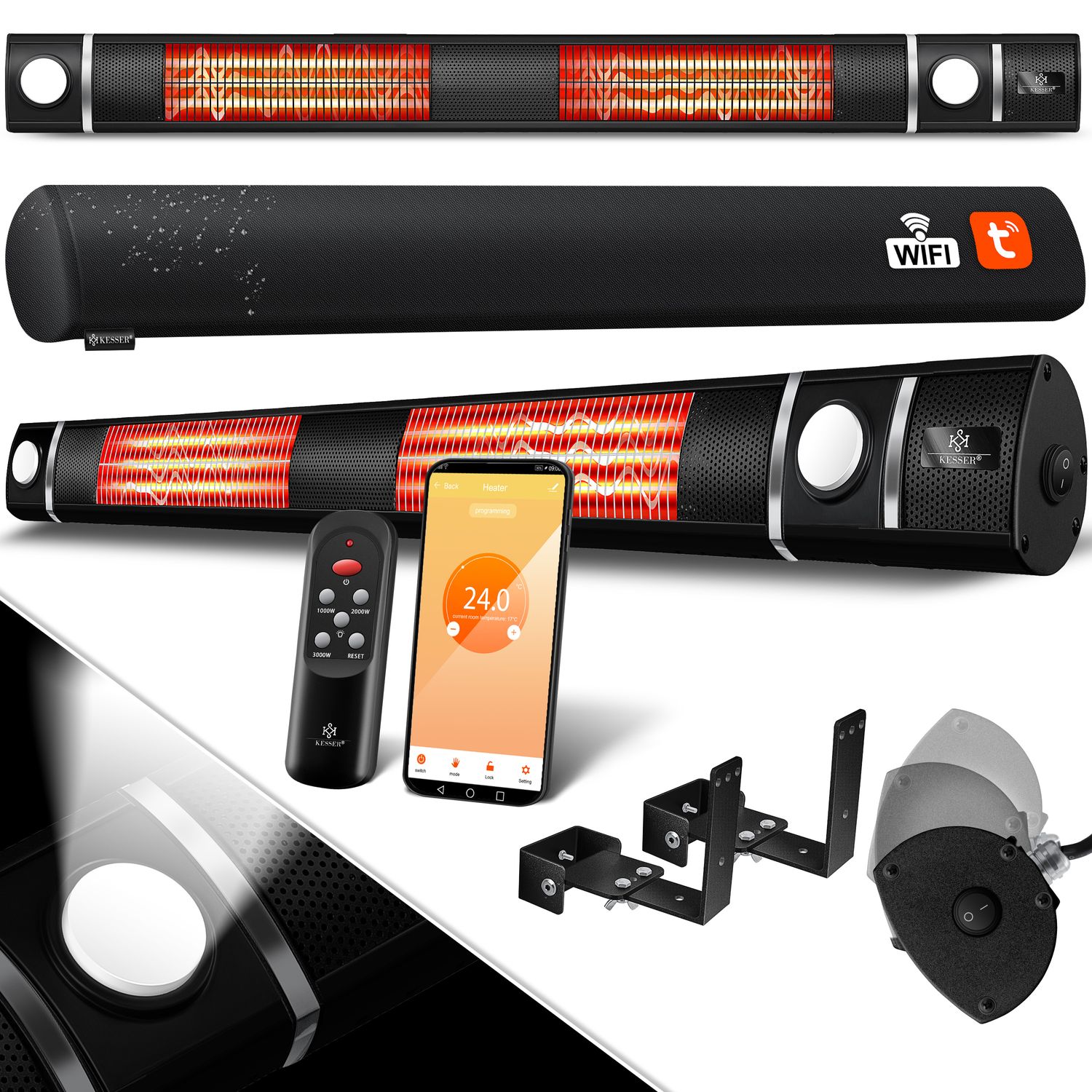 KESSER&reg; Infrarot Heizstrahler 3000W IR-Gastro-Bar Inkl. LED Licht Terrassenstrahler Mit WiFi & Fernbedienung inkl. Schutzh&uuml;lle Infrarotstrahler Quarzstrahler Terrassenheizer Wand-Heizstrahler - Bild 1