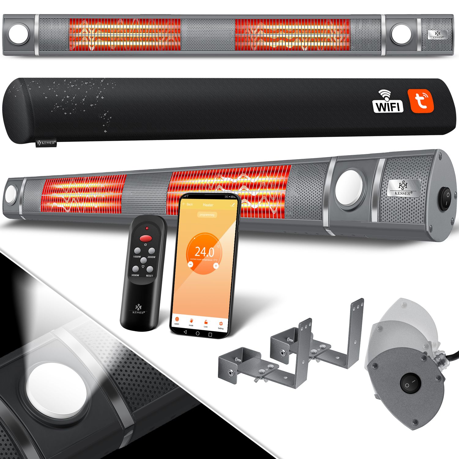 KESSER&reg; Infrarot Heizstrahler 3000W IR-Gastro-Bar Inkl. LED Licht Terrassenstrahler Mit WiFi & Fernbedienung inkl. Schutzh&uuml;lle Infrarotstrahler Quarzstrahler Terrassenheizer Wand-Heizstrahler - Bild 1