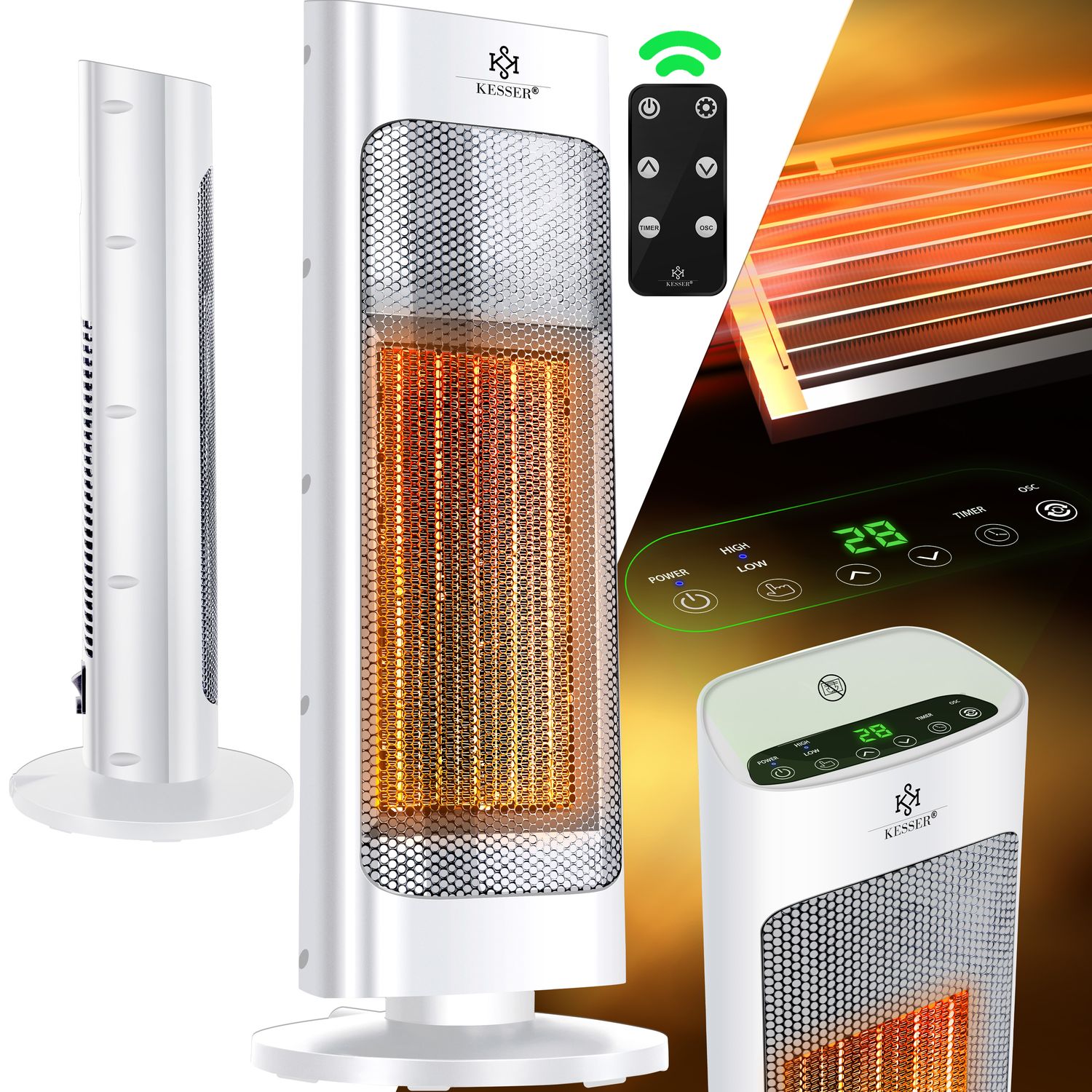 KESSER&reg; Heizl&uuml;fter mit Fernbedienung energiesparend leise 2000W Keramik Heizstrahler Standheizstrahler 15-30&deg;C - Schnellheizer mit 80&deg; Oszillationsfunktion 24h Timer  Heizung Turmheizstrahler - Bild 1