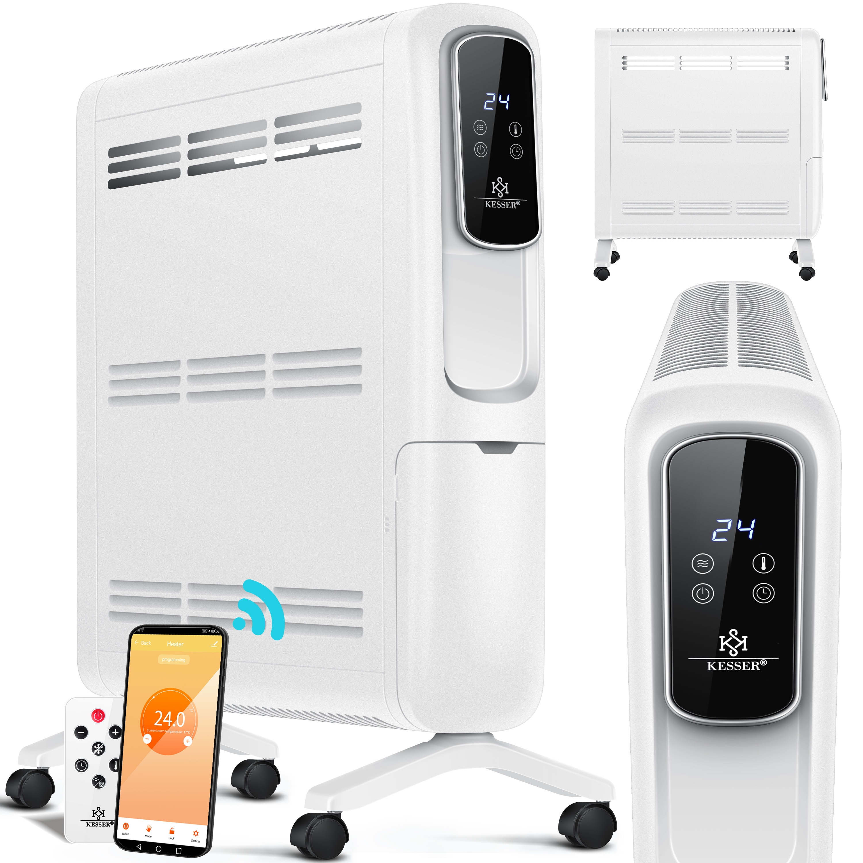 KESSER&reg; Konvektor Elektrische Heizung ECO 2500W Heizk&ouml;rper Elektroheizung Standheizung energiesparend Display WiFi App & Fernbedienung Touchscreen - Mobil Radiator 24h Timer Thermostat - Bild 1