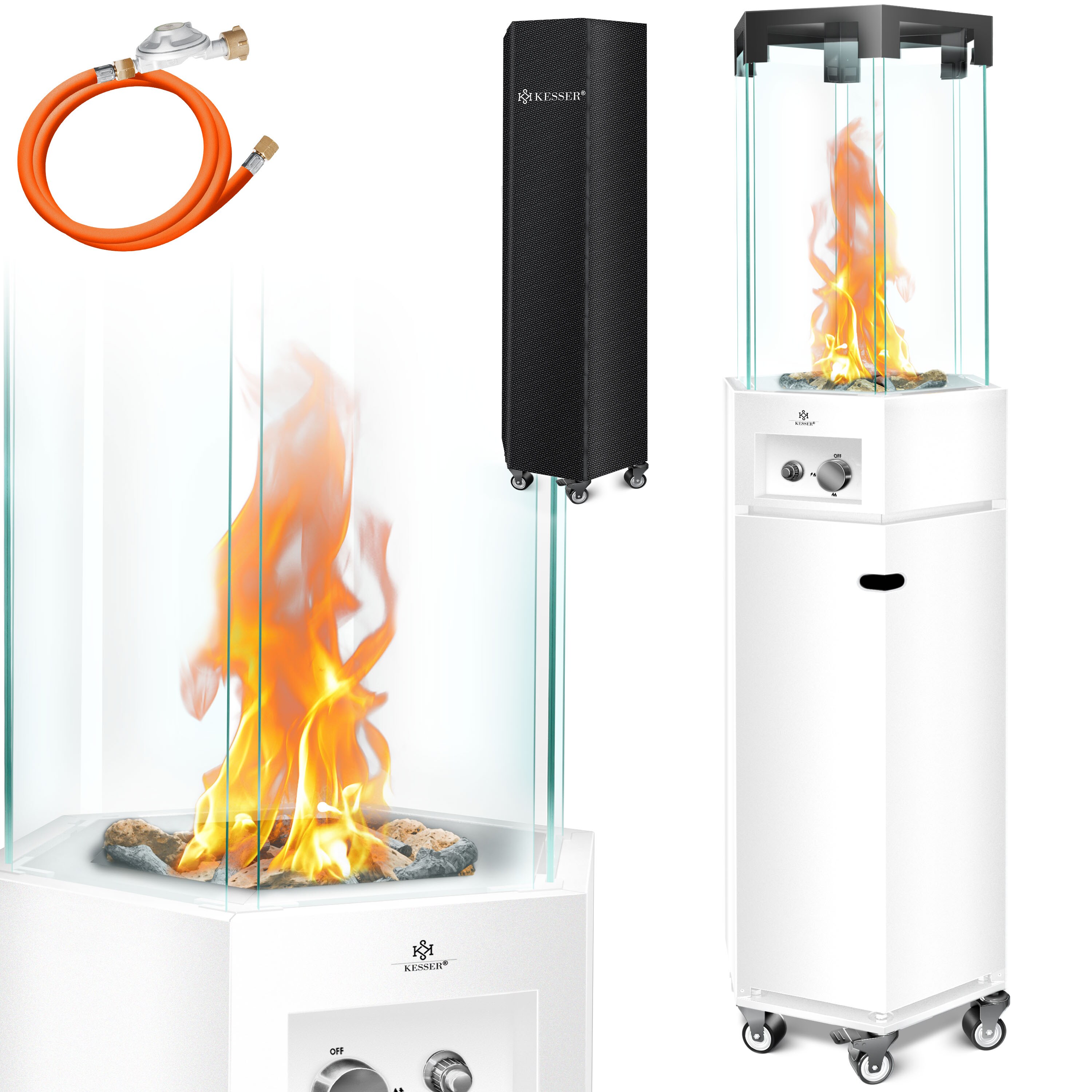 KESSER&reg; Gasheizstrahler 4/8 kW Gas Piezoz&uuml;ndung Heizung + Gasdruckregler + Cover, 360&deg; Rollen Kippschutz, Terrassenheizstrahler Gasheizung Gasheizer Outdoor Kamin Mobiler Heizpilz, Heizer, Schwarz - Bild 1