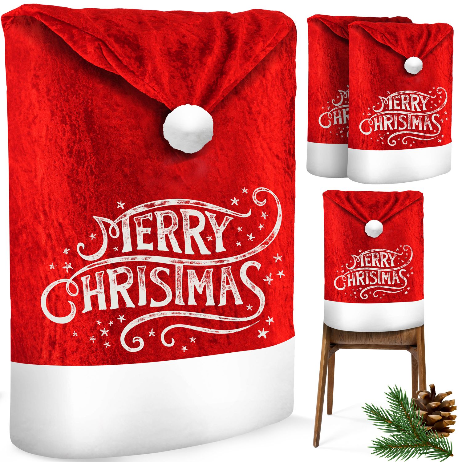KESSER&reg; Premium Weihnachtsstuhl&uuml;berzug Set Stuhlhussen f&uuml;r Weihnachten Nikolausm&uuml;tze Stuhlbezug Husse Weihnachtsdeko f&uuml;r St&uuml;hle &Uuml;berzieher - Stuhlabdeckung im weihnachtlichen Design - Bild 1