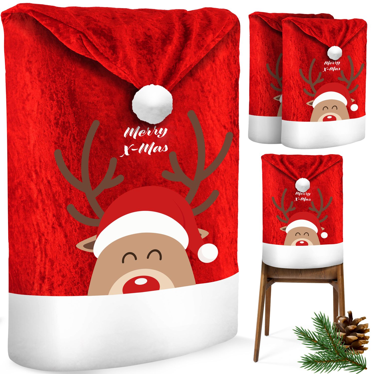 KESSER&reg; Premium Weihnachtsstuhl&uuml;berzug Set Stuhlhussen f&uuml;r Weihnachten Nikolausm&uuml;tze Stuhlbezug Husse Weihnachtsdeko f&uuml;r St&uuml;hle &Uuml;berzieher - Stuhlabdeckung im weihnachtlichen Design - Bild 1