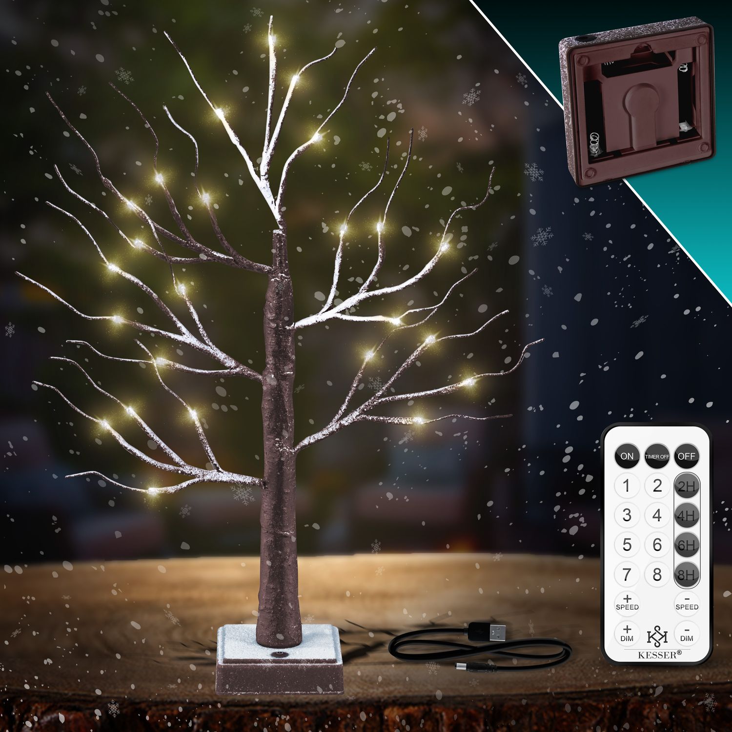 KESSER&reg; Lichterbaum Birkenbaum 60cm LED Mit Fernbedienung Timer 8 Modi Lichterzweige f&uuml;r Innen Warmwei&szlig; LEDs B&auml;umchen Birken Weihnachtsdeko f&uuml;r Weihnachten Zuhause Party Geburtstag Innendekoration - Bild 1