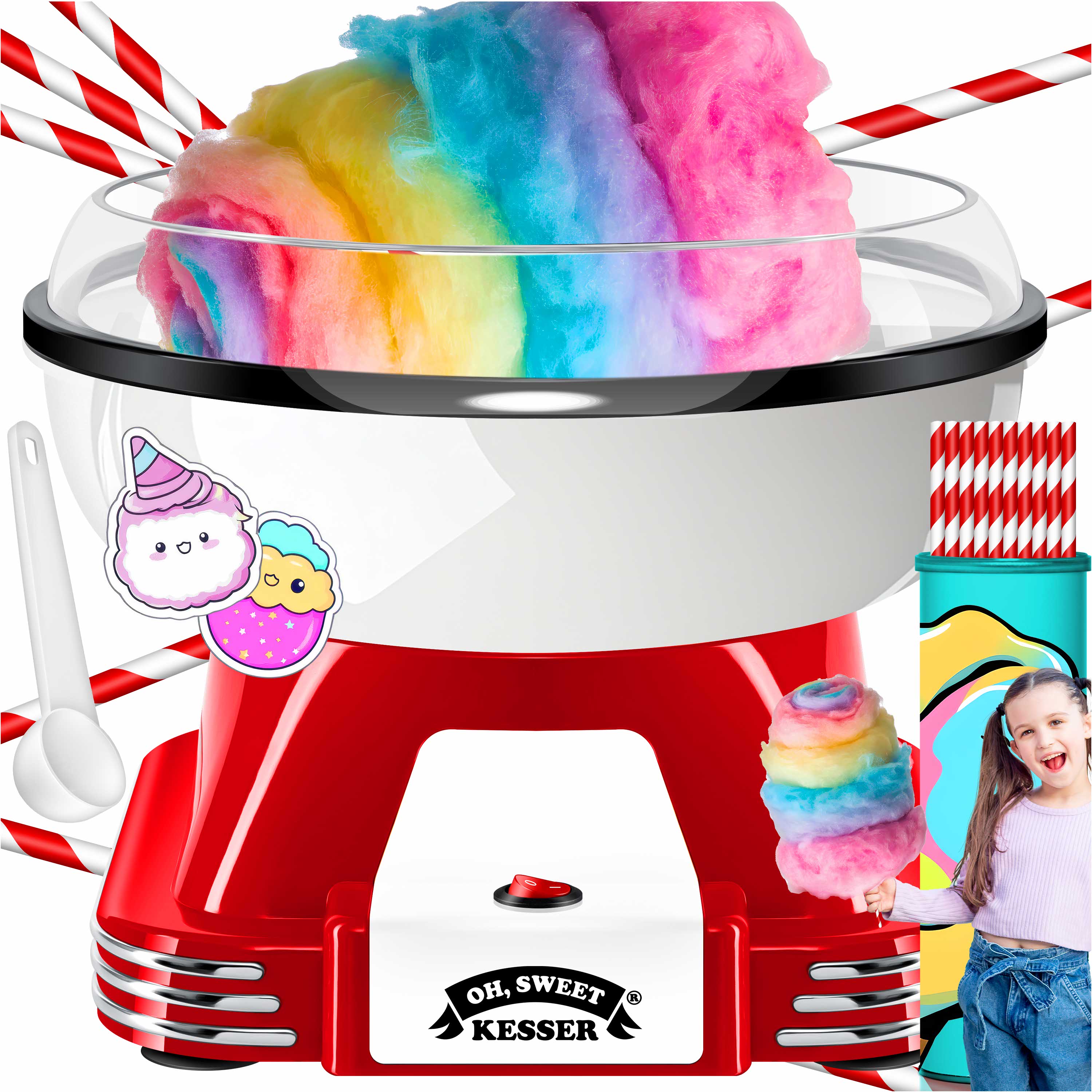 KESSER&reg; Zuckerwattemaschine Set f&uuml;r dein zuhause - Mit 30x Zuckerwatte St&auml;bchen & Messl&ouml;ffel - Retro Cotton Candy Maschine - Zuckerwatte Maschine Mit Zubeh&ouml;r - H&ouml;he 22 cm  - 500 W - Bild 1