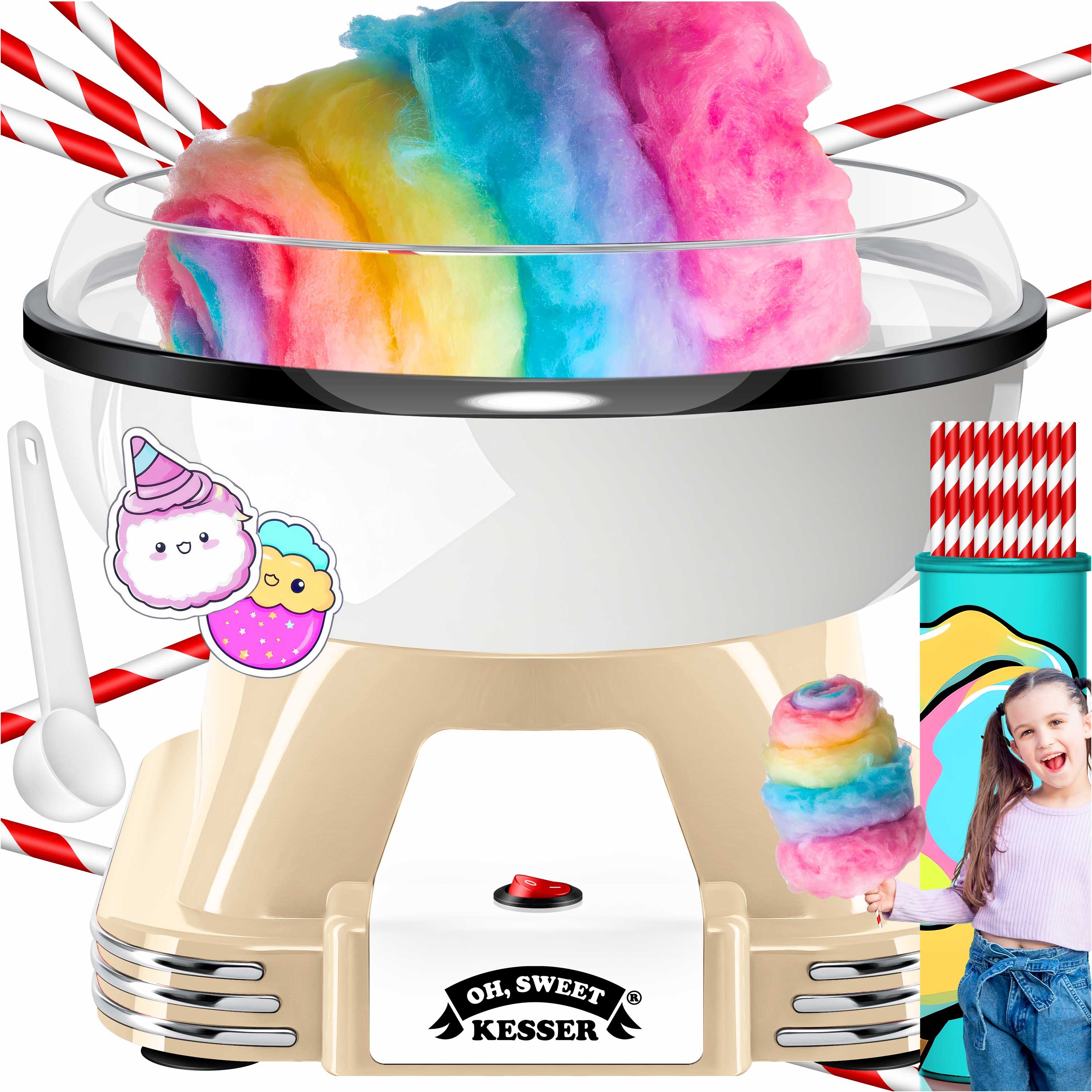 KESSER&reg; Zuckerwattemaschine Set f&uuml;r dein zuhause - Mit 30x Zuckerwatte St&auml;bchen & Messl&ouml;ffel - Retro Cotton Candy Maschine - Zuckerwatte Maschine Mit Zubeh&ouml;r - H&ouml;he 22 cm  - 500 W - Bild 1
