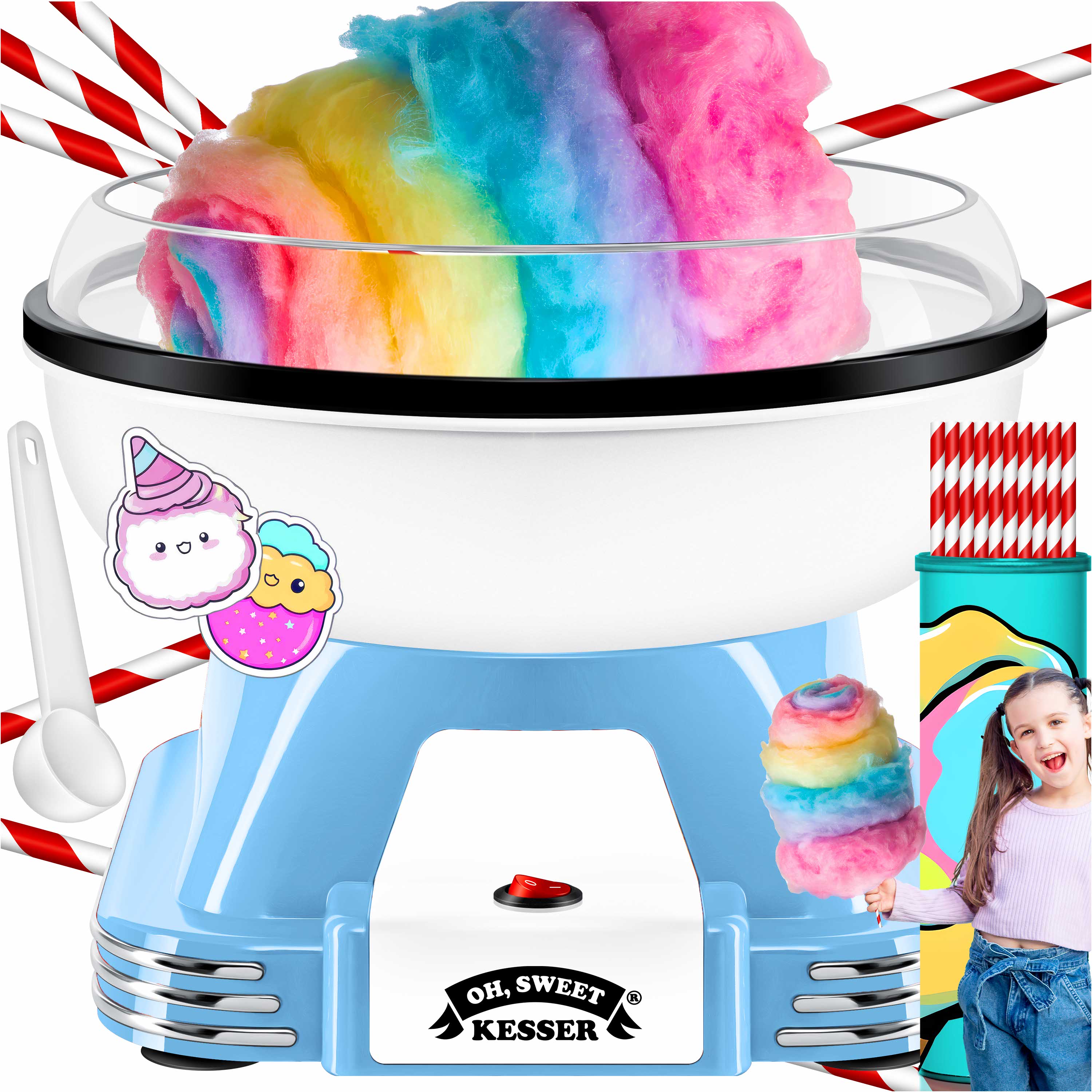 KESSER&reg; Zuckerwattemaschine Set f&uuml;r dein zuhause - Mit 30x Zuckerwatte St&auml;bchen & Messl&ouml;ffel - Retro Cotton Candy Maschine - Zuckerwatte Maschine Mit Zubeh&ouml;r - H&ouml;he 22 cm  - 500 W - Bild 1
