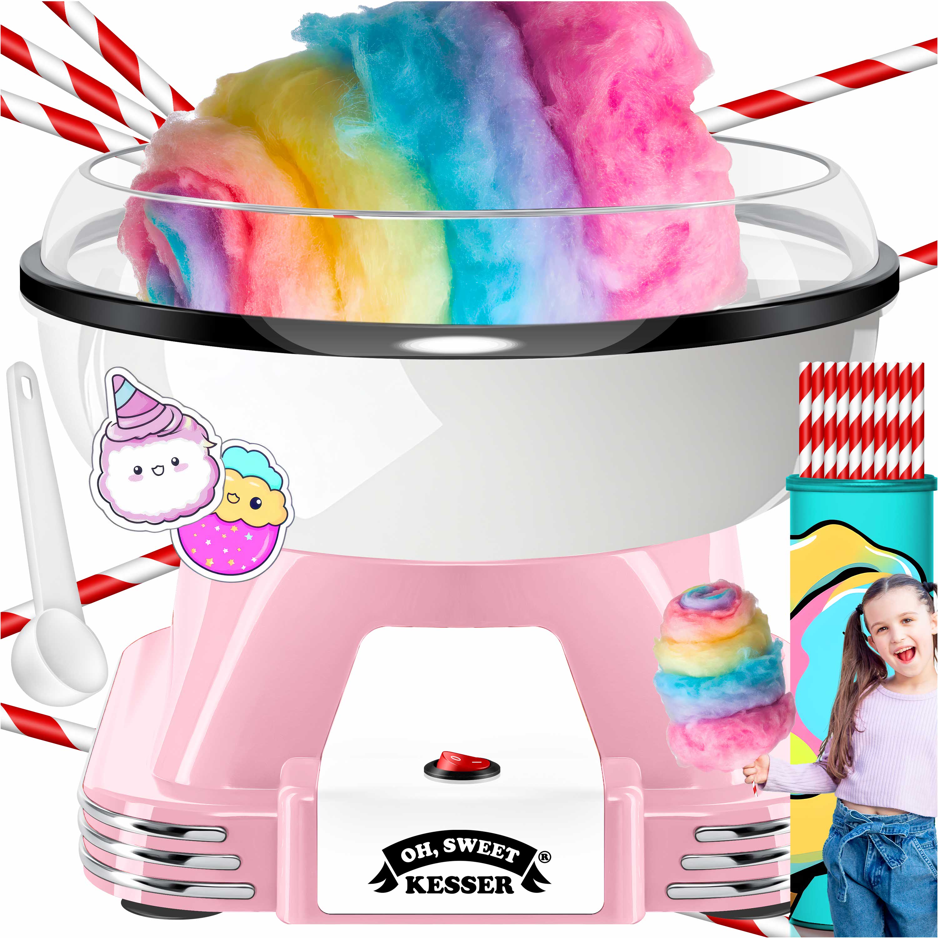 KESSER&reg; Zuckerwattemaschine Set f&uuml;r dein zuhause - Mit 30x Zuckerwatte St&auml;bchen & Messl&ouml;ffel - Retro Cotton Candy Maschine - Zuckerwatte Maschine Mit Zubeh&ouml;r - H&ouml;he 22 cm  - 500 W - Bild 1