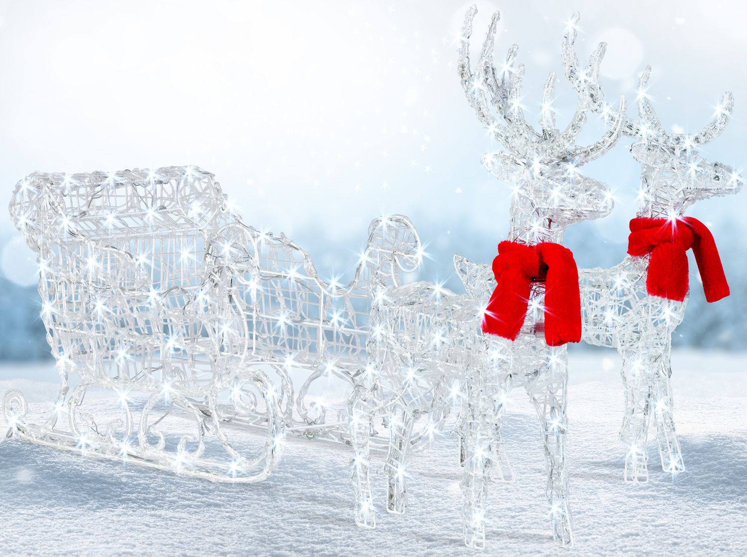 KESSER&reg; 240er LED Rentiere mit Schlitten wei&szlig; Timer Weihnachtsbeleuchtung f&uuml;r au&szlig;en und innen Weihnachtsfigur Weihnachtsdekoration - Bild 1