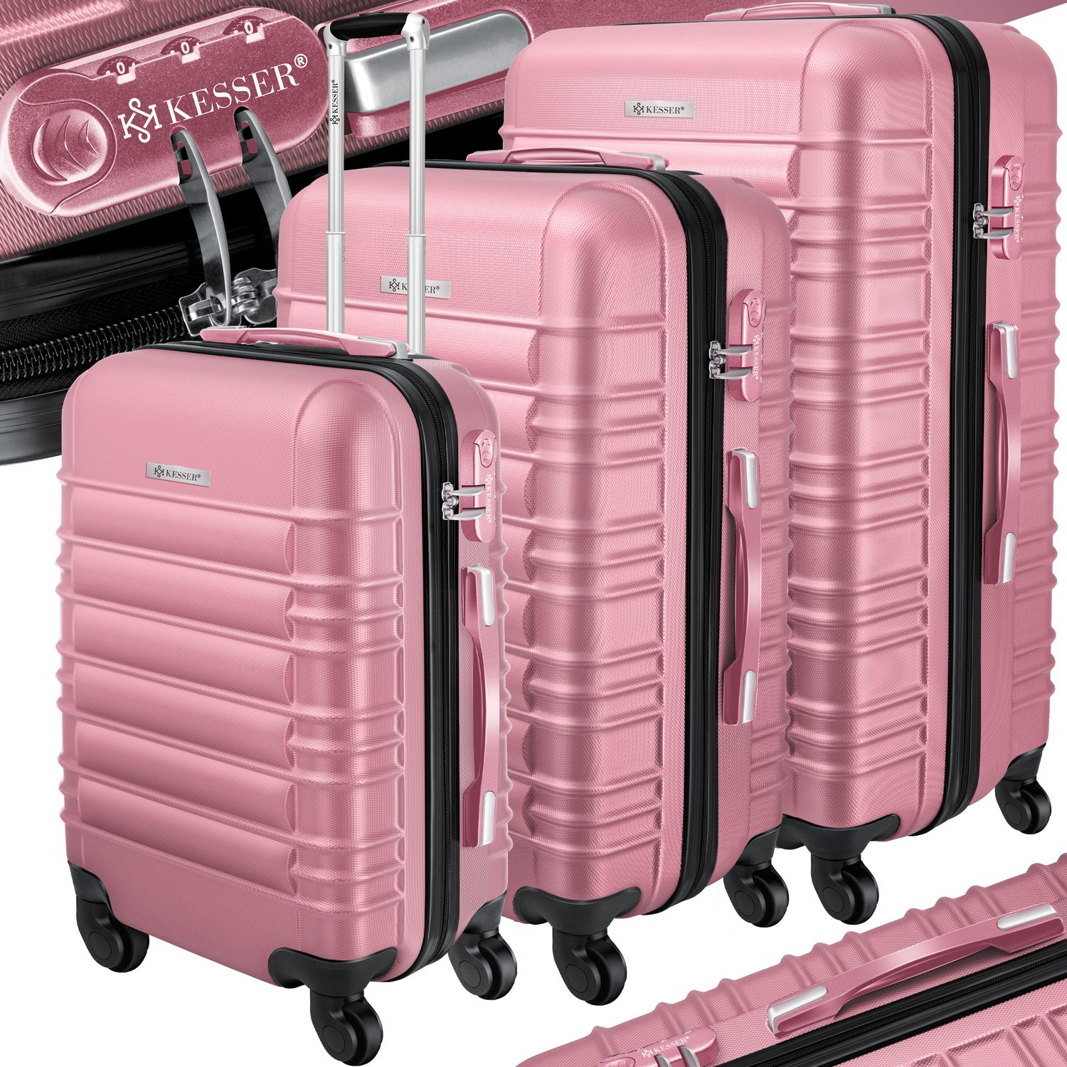 KESSER&reg; 3tlg. Hartschalenkofferset Hartschalenkoffer Reisekoffer Set Reisekofferset Trolley Koffer Inkl. Kofferwaage + Gep&auml;ckanh&auml;nger Rollkoffer Schloss 4 Rollen ABS-Hartschale Teleskopgriff M-L-XL - Bild 1