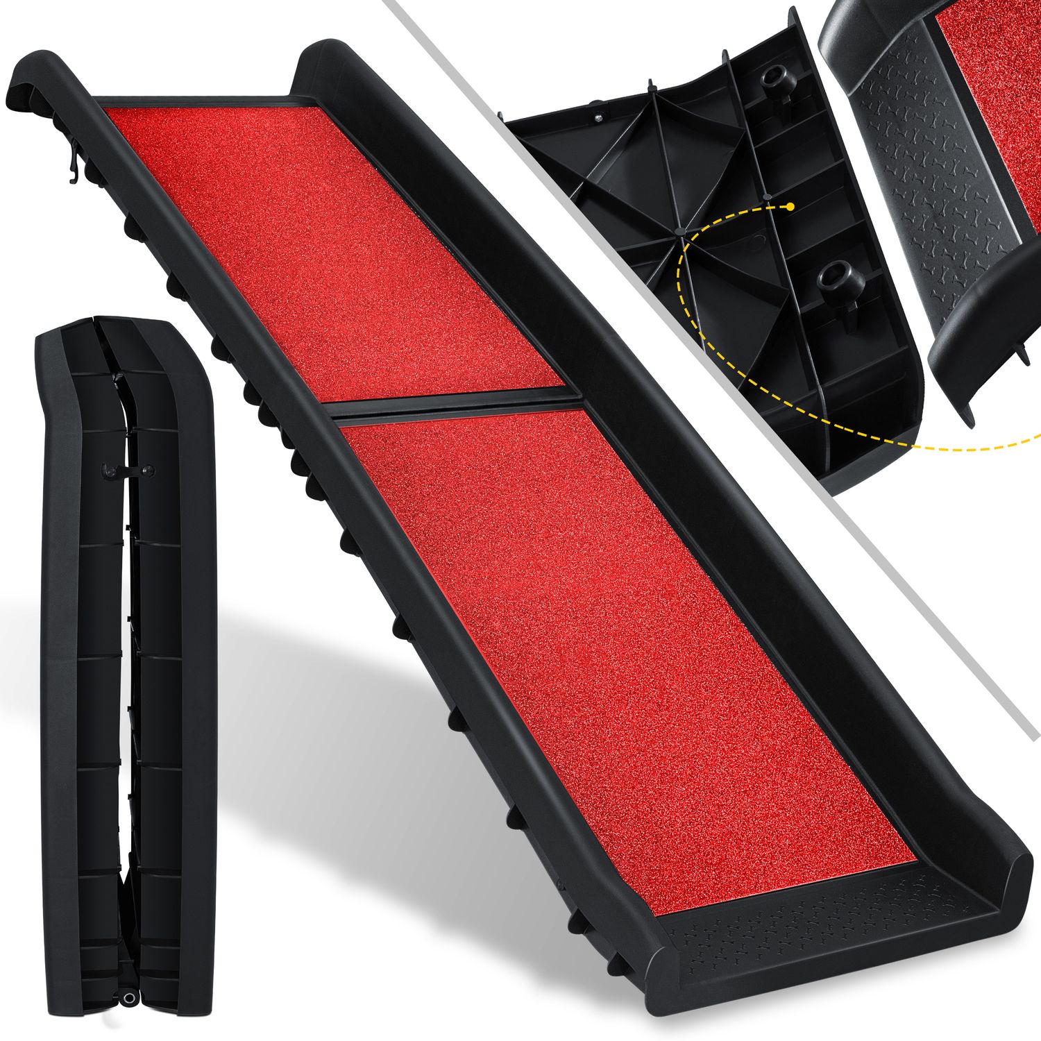 KESSER&reg; Hunderampe Hundetreppe Hundeautorampe Auto klappbar Kofferraumrampe f&uuml;r Haustiere Einstiegshilfe f&uuml;r Kofferraum, bis 90 kg, 156x40cm, leicht Stabil, rutschfest Hunde-Treppe , Schwarz - Bild 1