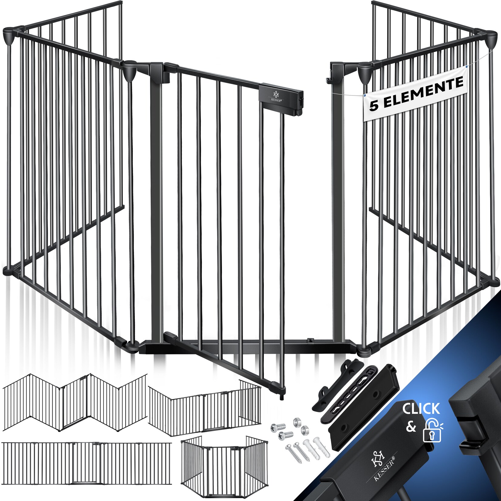 KESSER® Kaminschutzgitter mit Tür Metall Ofenschutzgitter Laufgitter Laufstall Absperrgitter Tierschutzgitter Türschutzgitter für Kinder-Sicherung | 04255598307192
