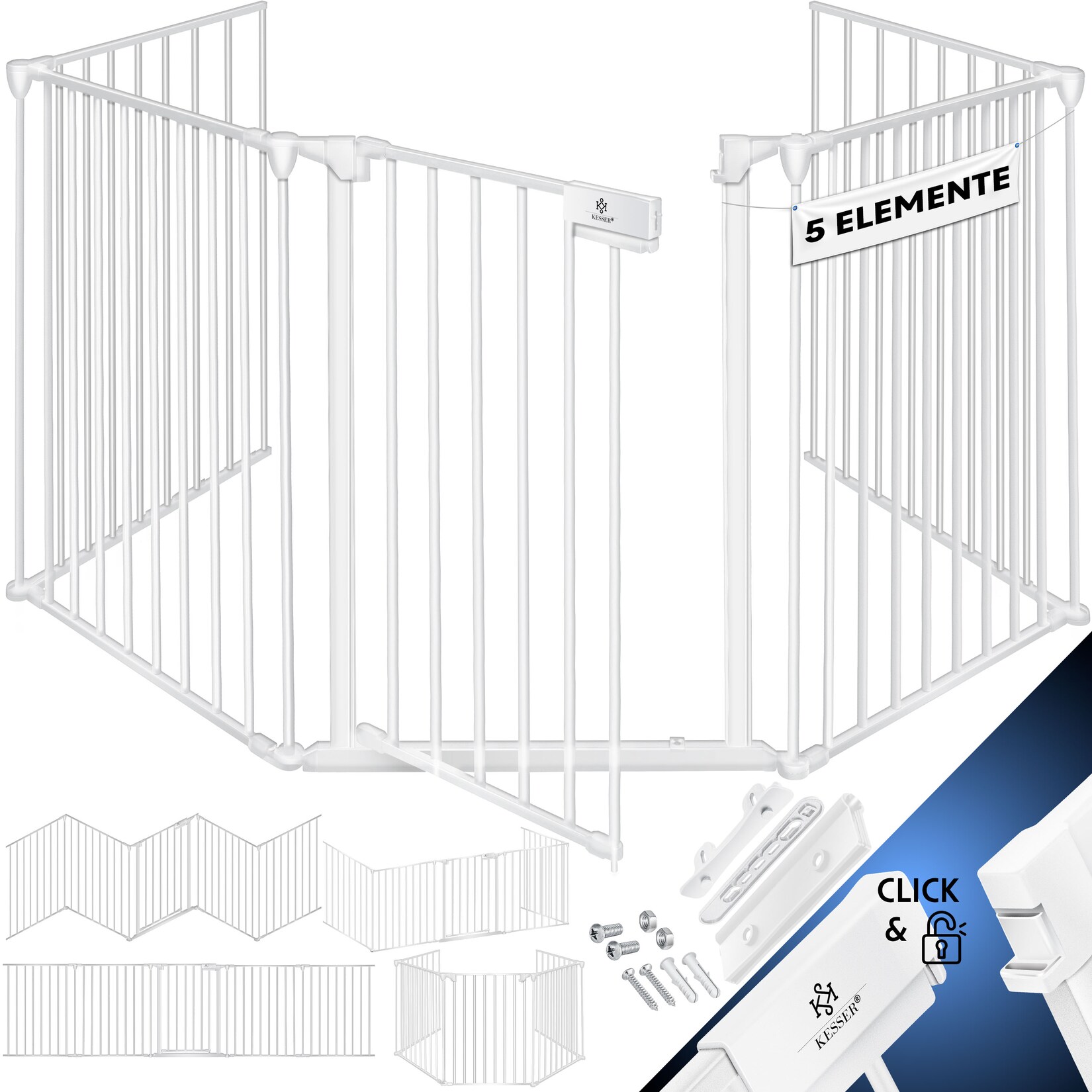 KESSER® Kaminschutzgitter mit Tür Metall Ofenschutzgitter Laufgitter Laufstall Absperrgitter Tierschutzgitter Türschutzgitter für Kinder-Sicherung
