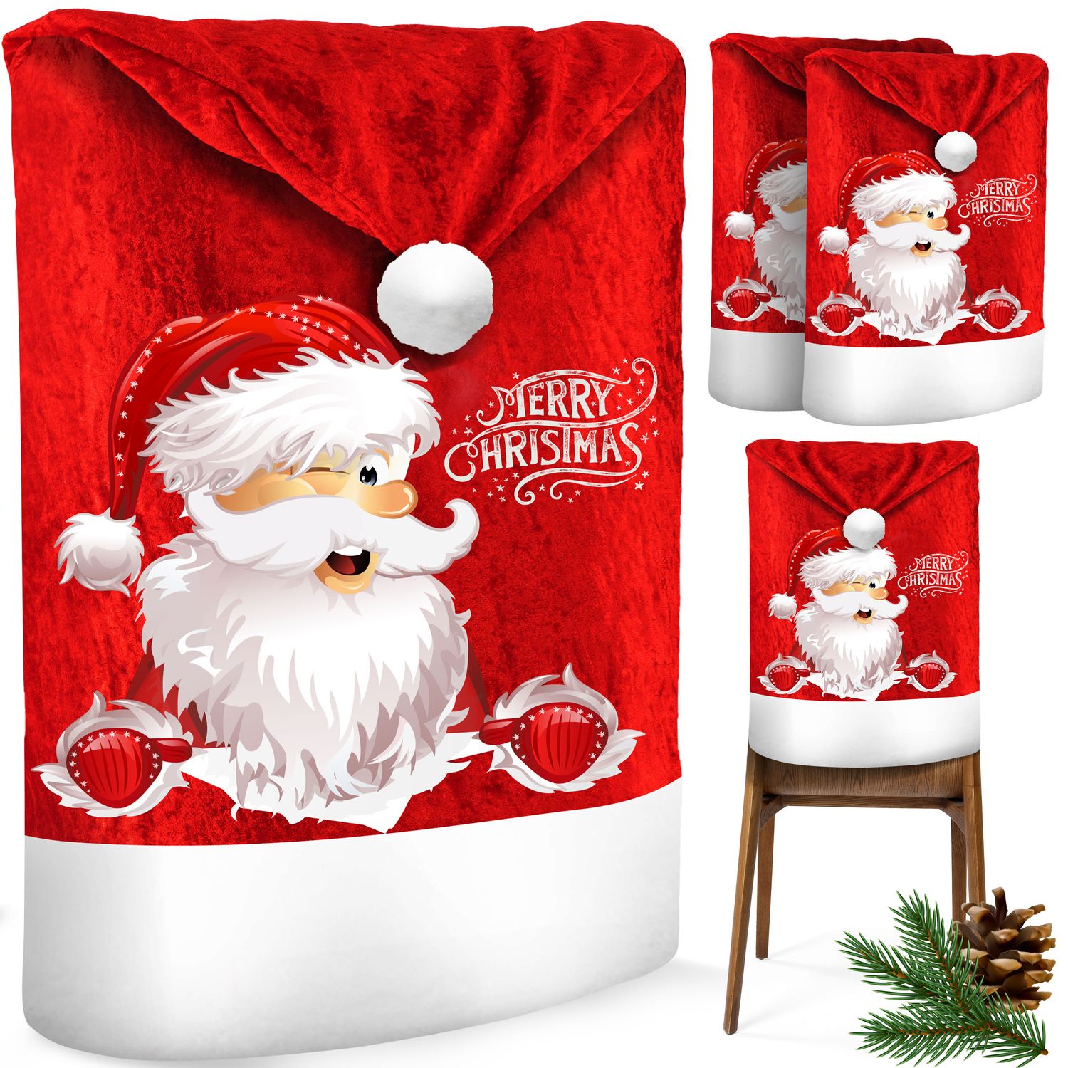 KESSER&reg; Premium Weihnachtsstuhl&uuml;berzug Set Stuhlhussen f&uuml;r Weihnachten Nikolausm&uuml;tze Stuhlbezug Husse Weihnachtsdeko f&uuml;r St&uuml;hle &Uuml;berzieher - Stuhlabdeckung im weihnachtlichen Design - Bild 1