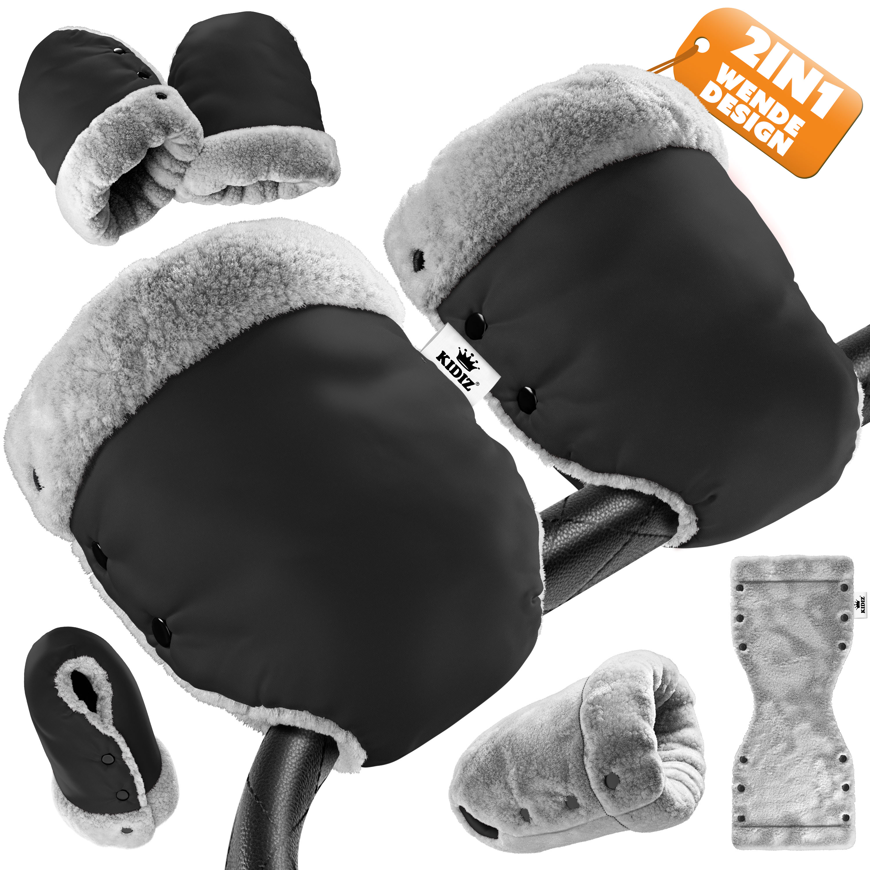 KIDIZ&reg; Handw&auml;rmer Kinderwagen Handschuhe Handmuff Kinderwagenmuff mit warme Pl&uuml;schmaterial Fleece und Baumwolle Innenseite Wasserdicht Winddicht Handw&auml;rmer Universalgr&ouml;&szlig;e f&uuml;r alle Kinderwagen Buggy - Bild 1