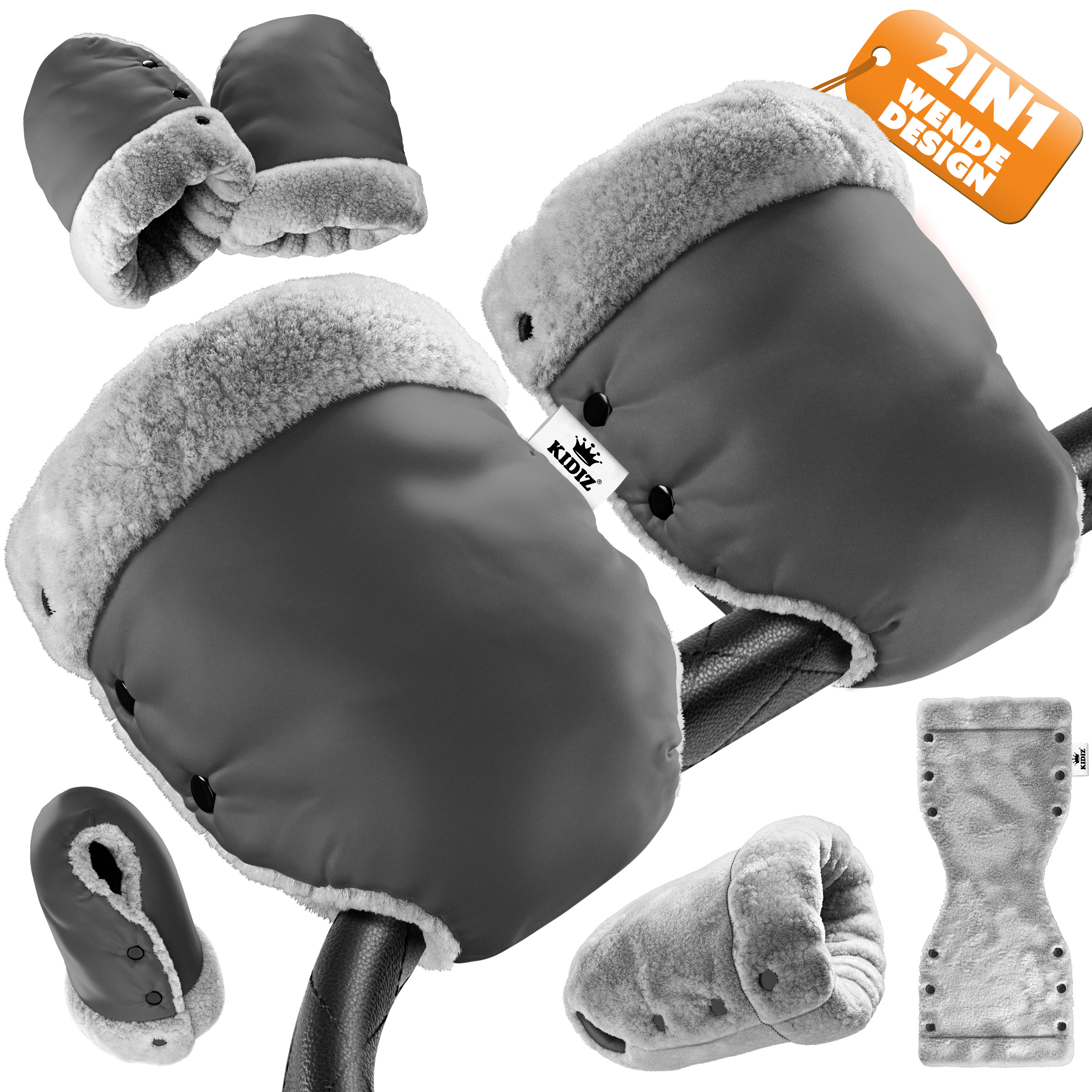 KIDIZ&reg; Handw&auml;rmer Kinderwagen Handschuhe Handmuff Kinderwagenmuff mit warme Pl&uuml;schmaterial Fleece und Baumwolle Innenseite Wasserdicht Winddicht Handw&auml;rmer Universalgr&ouml;&szlig;e f&uuml;r alle Kinderwagen Buggy - Bild 1