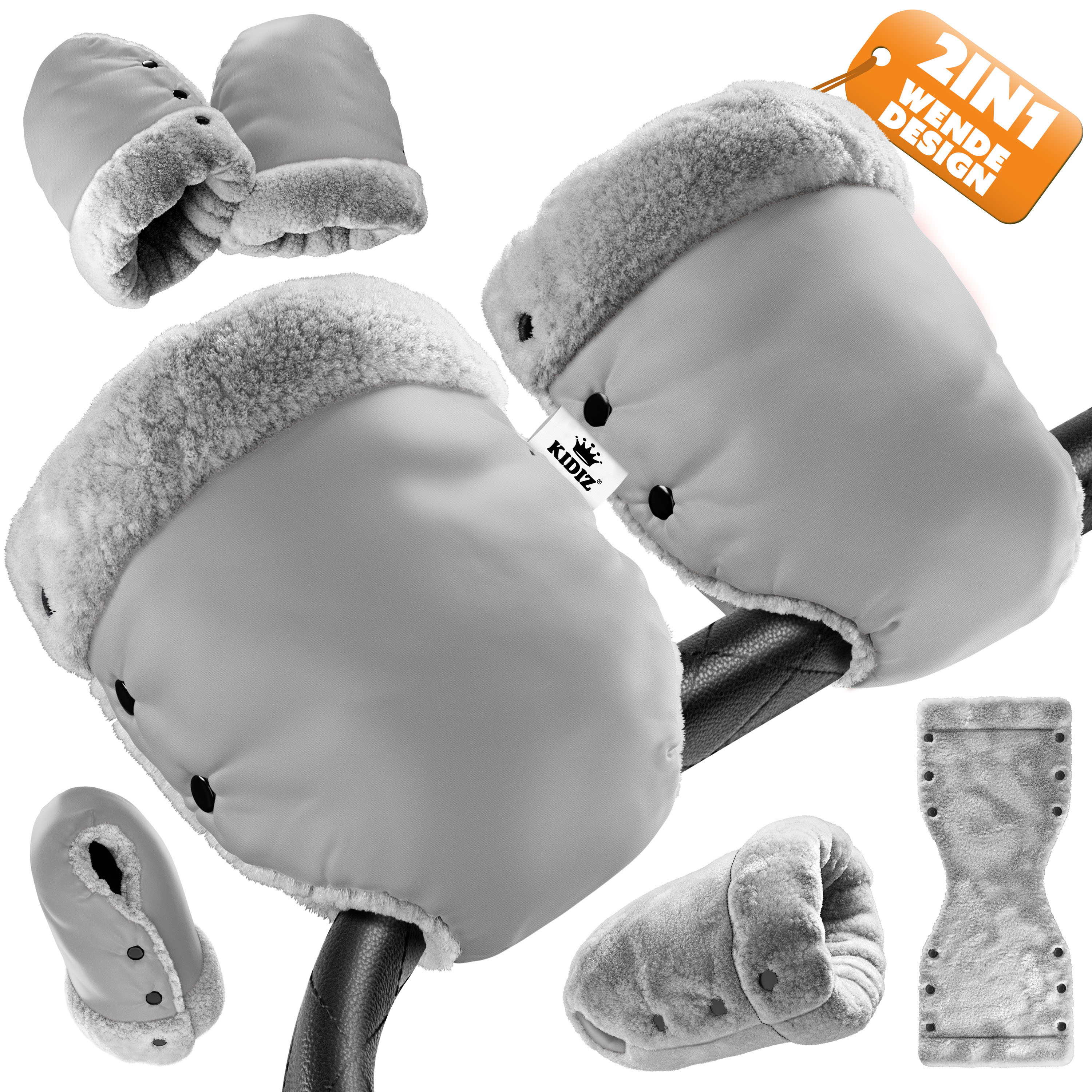 KIDIZ&reg; Handw&auml;rmer Kinderwagen Handschuhe Handmuff Kinderwagenmuff mit warme Pl&uuml;schmaterial Fleece und Baumwolle Innenseite Wasserdicht Winddicht Handw&auml;rmer Universalgr&ouml;&szlig;e f&uuml;r alle Kinderwagen Buggy - Bild 1