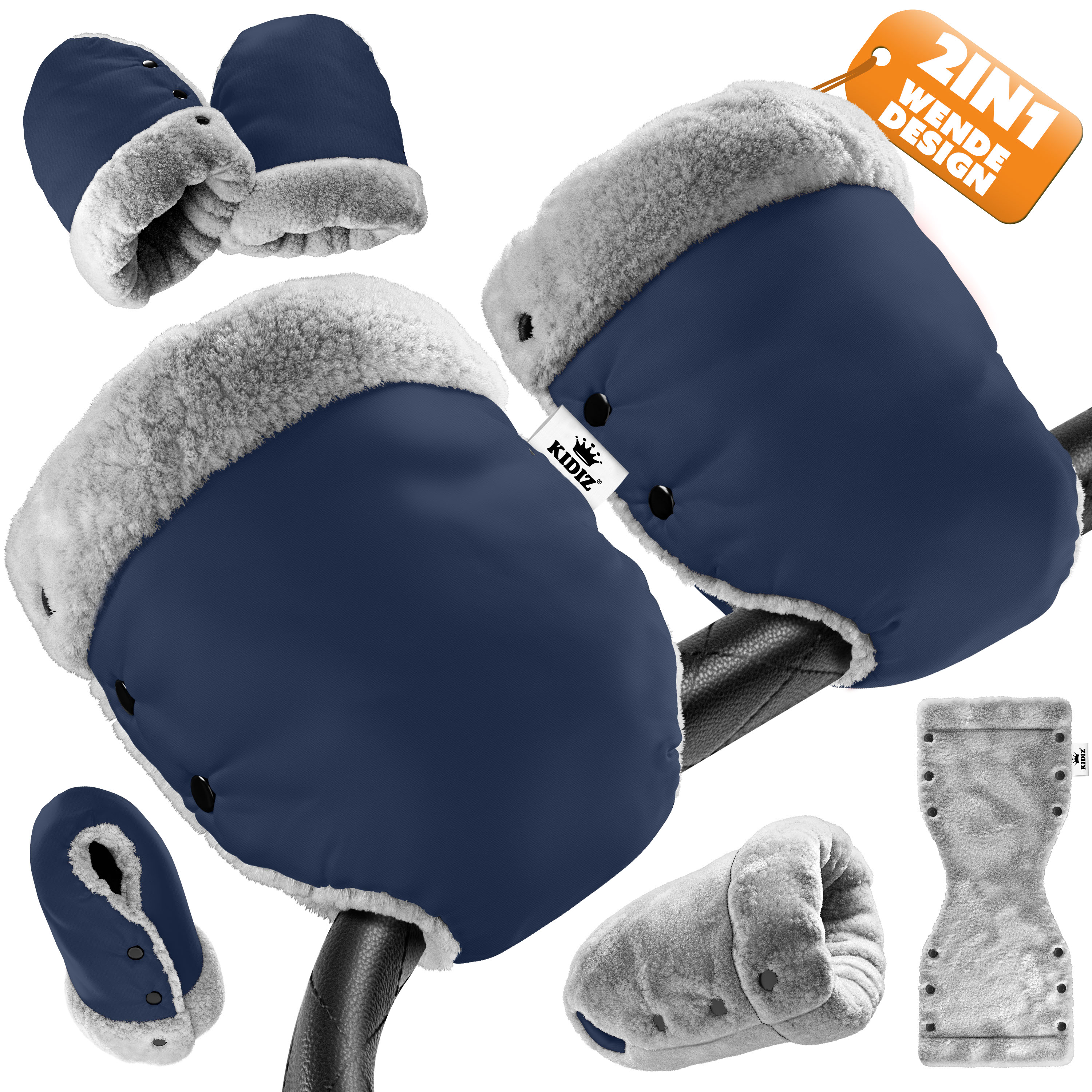 KIDIZ&reg; Handw&auml;rmer Kinderwagen Handschuhe Handmuff Kinderwagenmuff mit warme Pl&uuml;schmaterial Fleece und Baumwolle Innenseite Wasserdicht Winddicht Handw&auml;rmer Universalgr&ouml;&szlig;e f&uuml;r alle Kinderwagen Buggy - Bild 1
