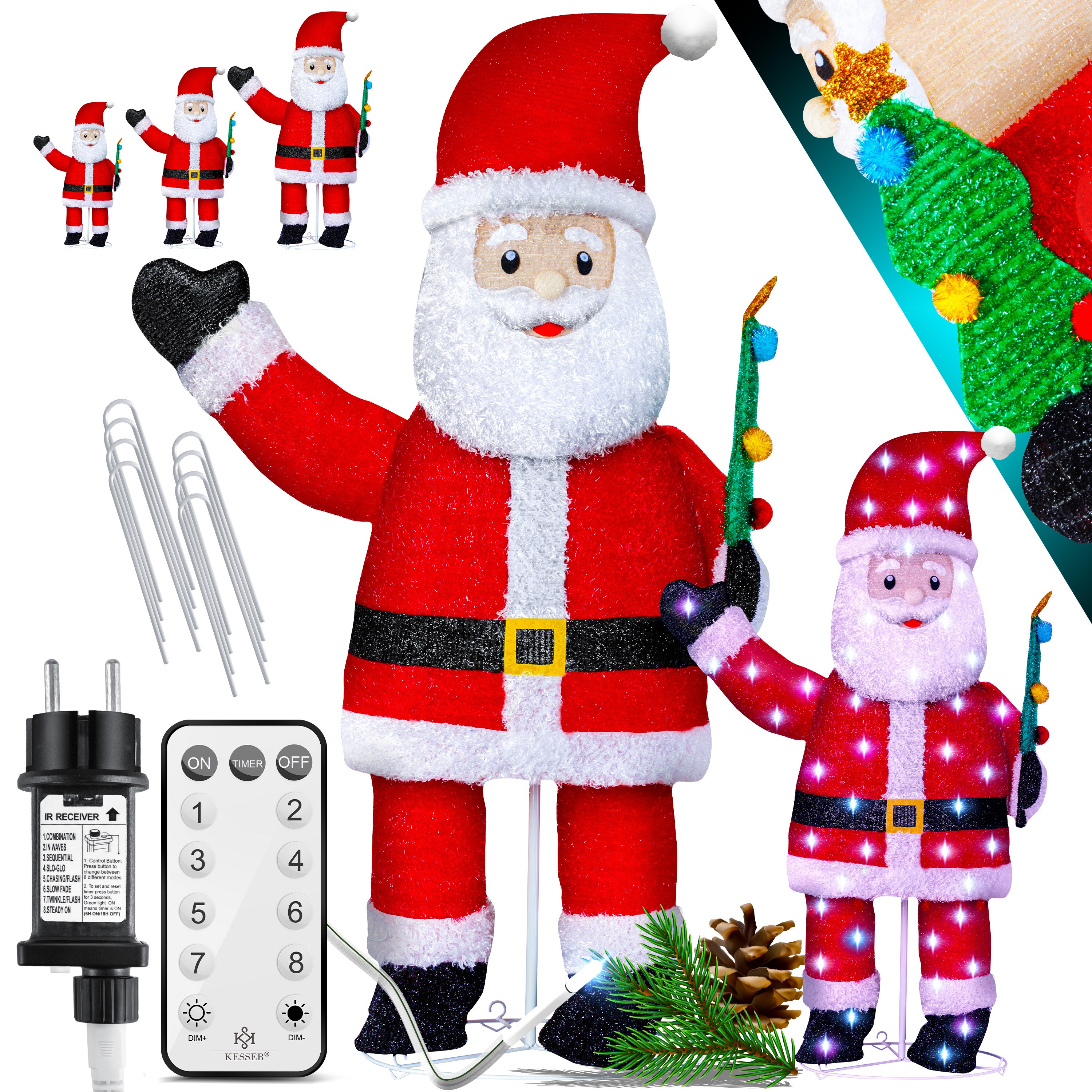 KESSER&reg; LED Weihnachtsmann Santa mit Fernbedienung - Mit 8 Modi Bunter Farbspiel- Timer 24H Weihnachtsfigur Beleuchtet Weihnachtsdekoration f&uuml;r Indoor & Outdoor IP44 Weihnachtsbeleuchtung - Bild 1