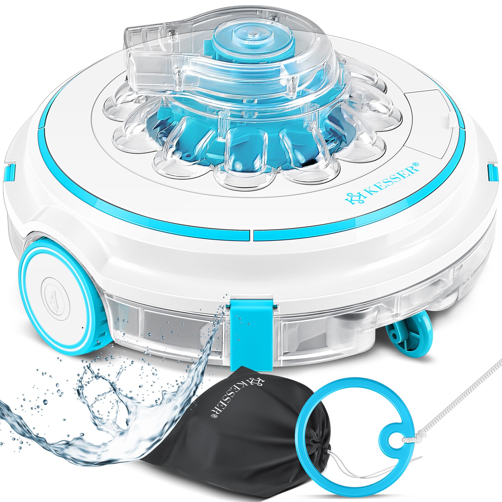 KESSER® Poolroboter Poolreiniger Akku Aqua-9000 inkl. Transporttasche Pool Roboter für bis 80m² Pools, Li-Ion Akku max. 75 min, Kabellos Poolsauger Bodenreinigung Vollautomatisch Bodensauger