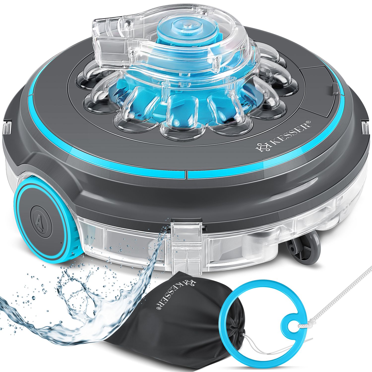 KESSER&reg; Poolroboter Poolreiniger Akku Aqua-9000 inkl. Transporttasche Pool Roboter f&uuml;r bis 80m&sup2; Pools, Li-Ion Akku max. 75 min, Kabellos Poolsauger Bodenreinigung Vollautomatisch Bodensauger - Bild 1