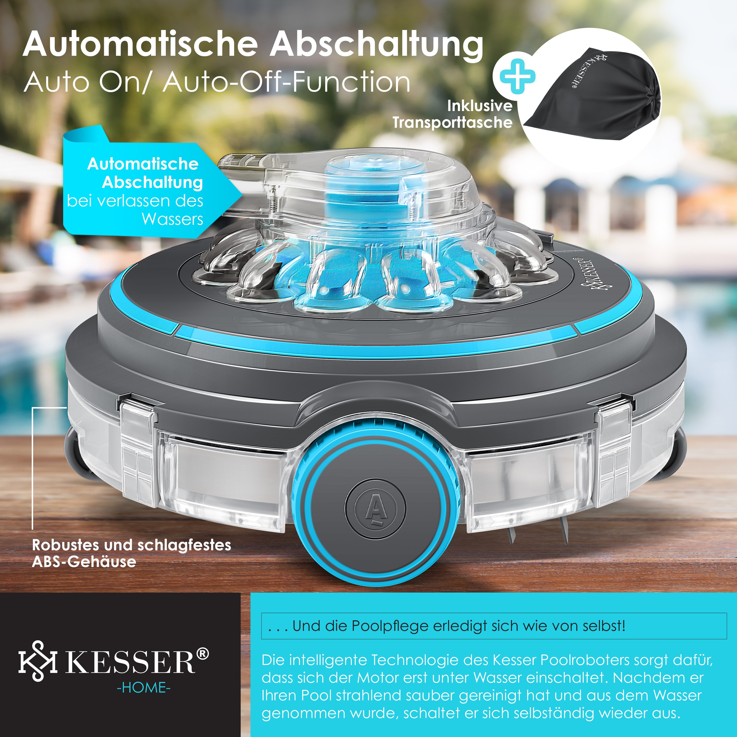 Medoxa Y10 Akku MEDOXA Poolroboter, Kabelloser Poolsauger, Dunkelgrau Y10 Schnurloser Roboter-Poolreiniger, Automatischer, Leistungsstarker Poolsauger, 90 Minuten Laufzeit, Selbstparkend, Ideal Für Flache Pool Roboter Kabellos