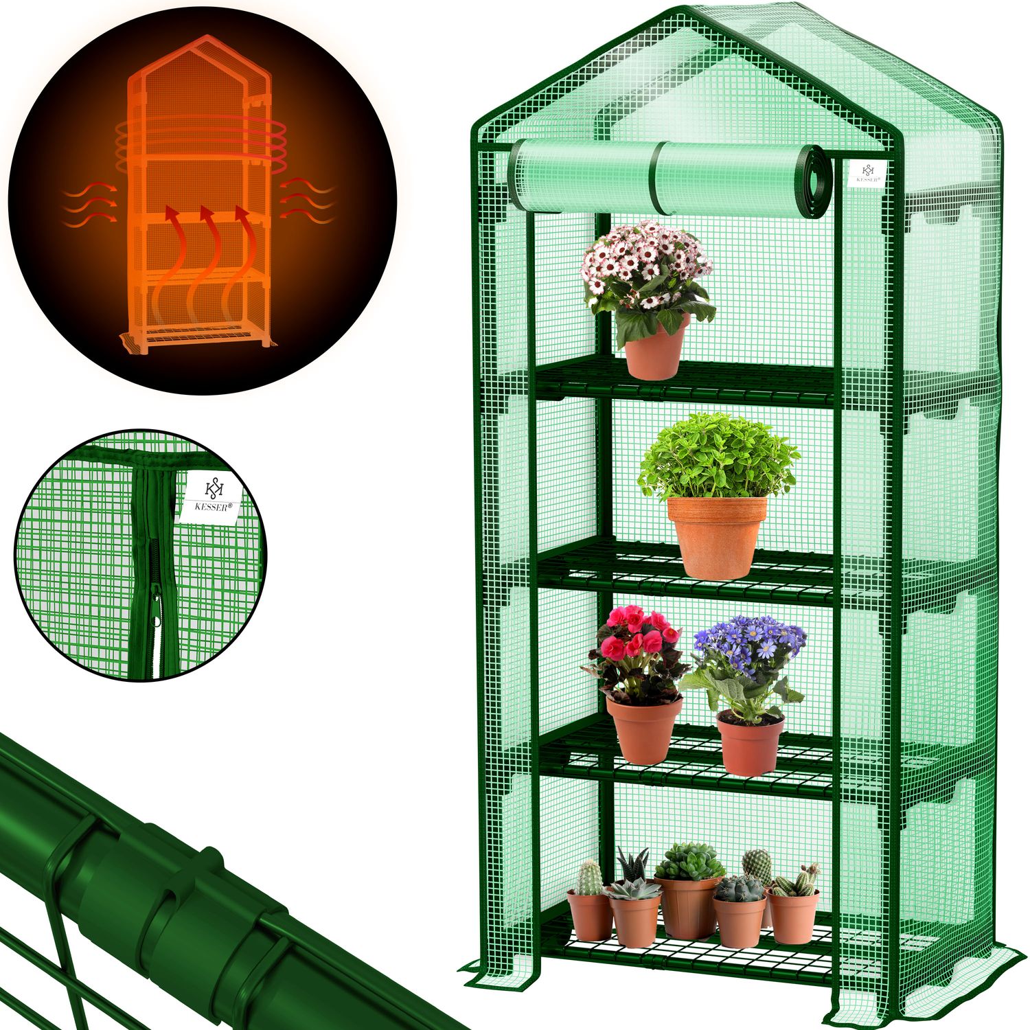 KESSER&reg; Premium Foliengew&auml;chshaus Gew&auml;chshaus mit 4 Etagen - 69 x 50 x 158 cm Treibhaus mit 4 Regalen - Platzsparend, Hochwertiges Anzuchthaus Garten Balkon Stabil & Einfach zu Montieren - Bild 1