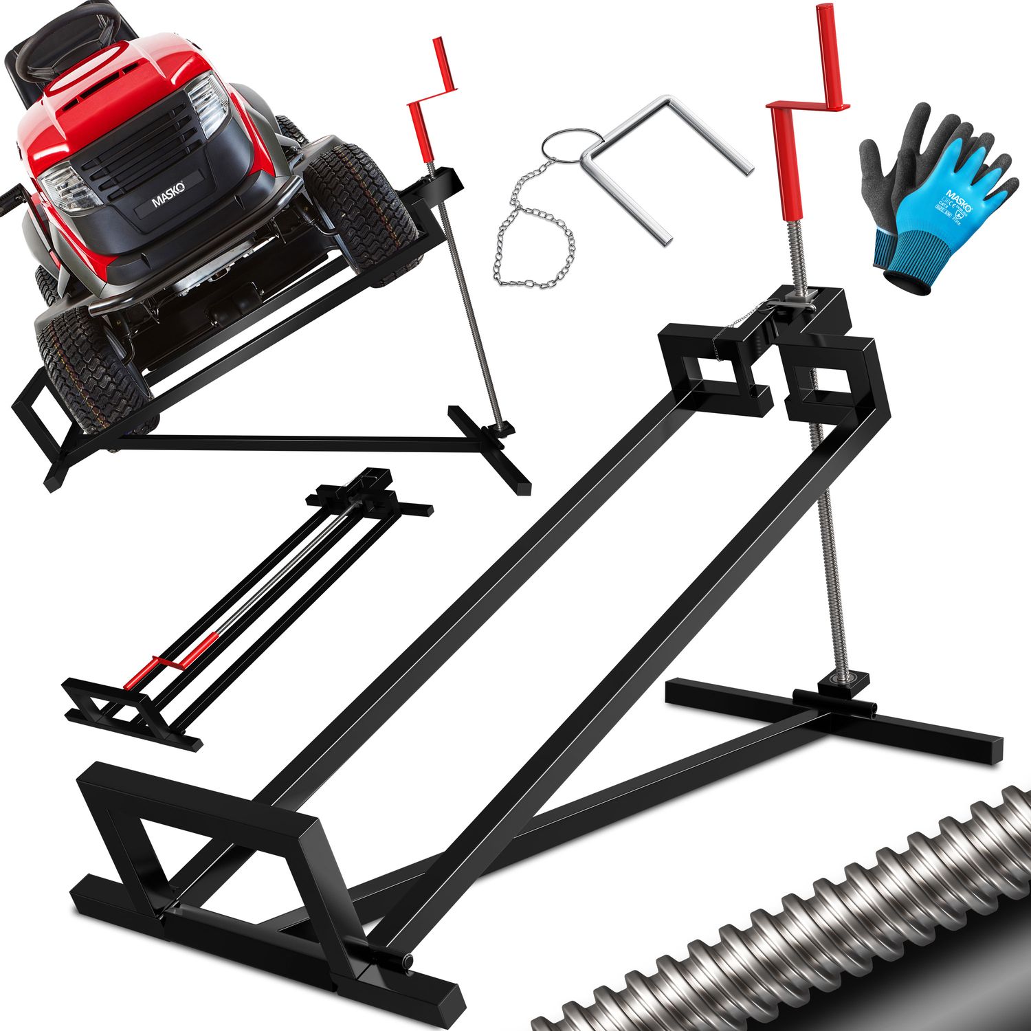 MASKO&reg;  Rasentraktor Heber 400kg Aufsitzm&auml;her Hebevorrichtung Rasentraktorheber Reinig.Hilfe Hebeb&uuml;hne inkl. Arbeitshandschuhen & B&uuml;rste - Bild 1