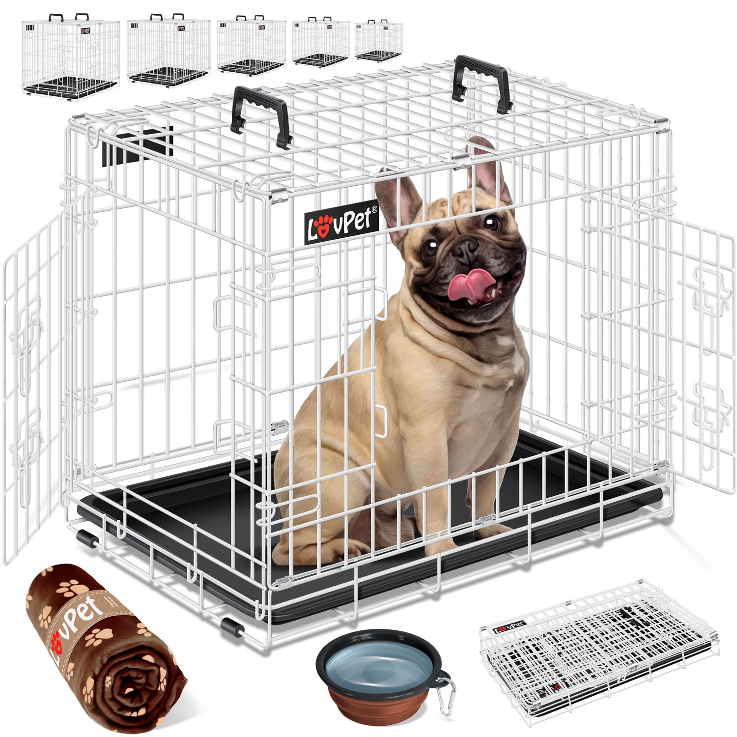 LOVPET&reg; Hundek&auml;fig klappbar Hundetransportk&auml;fig Inkl. Fleecedecke + Napf Hundebox mit 2 T&uuml;ren Transportk&auml;fig Auto, Tiertransportbox Hundetransportbox mit Bodenschale - Bild 1