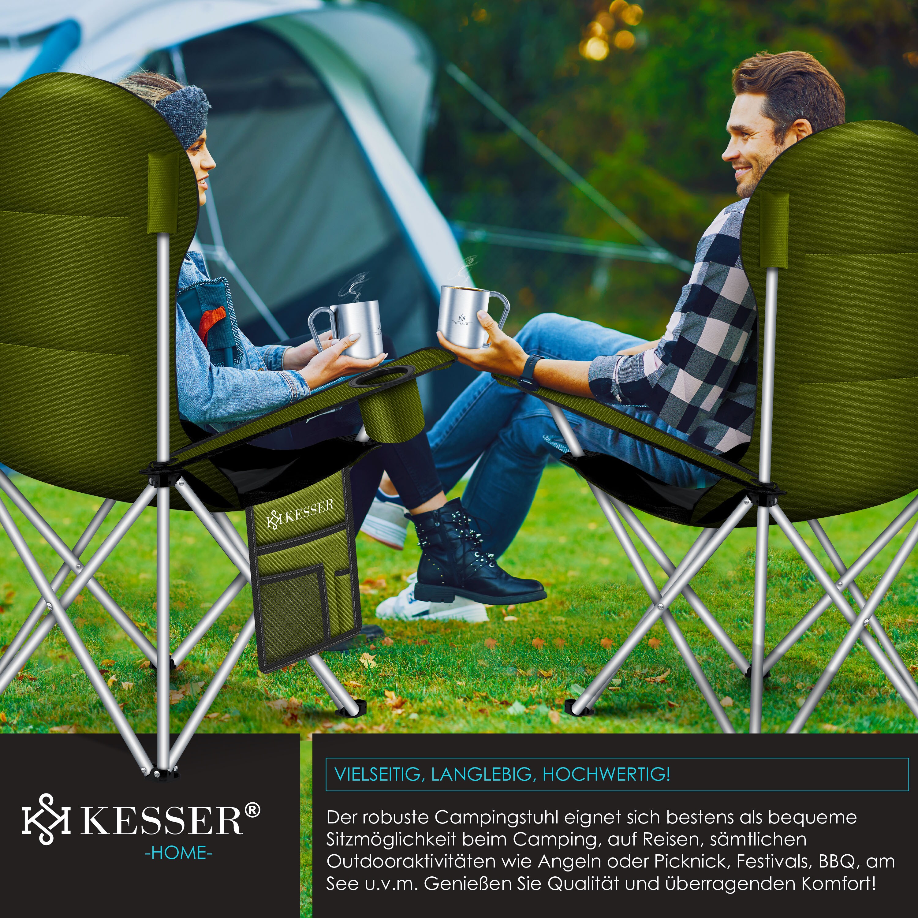 KESSER® Campingstuhl faltbar bis 150 kg Angelstuhl Faltstuhl Klappstuhl Gepolstert mit Armlehnen, Getränkehalter + Tasche mit hoher Rückenlehne, Strandstuhl, Klapphocker online kaufen bei Netto