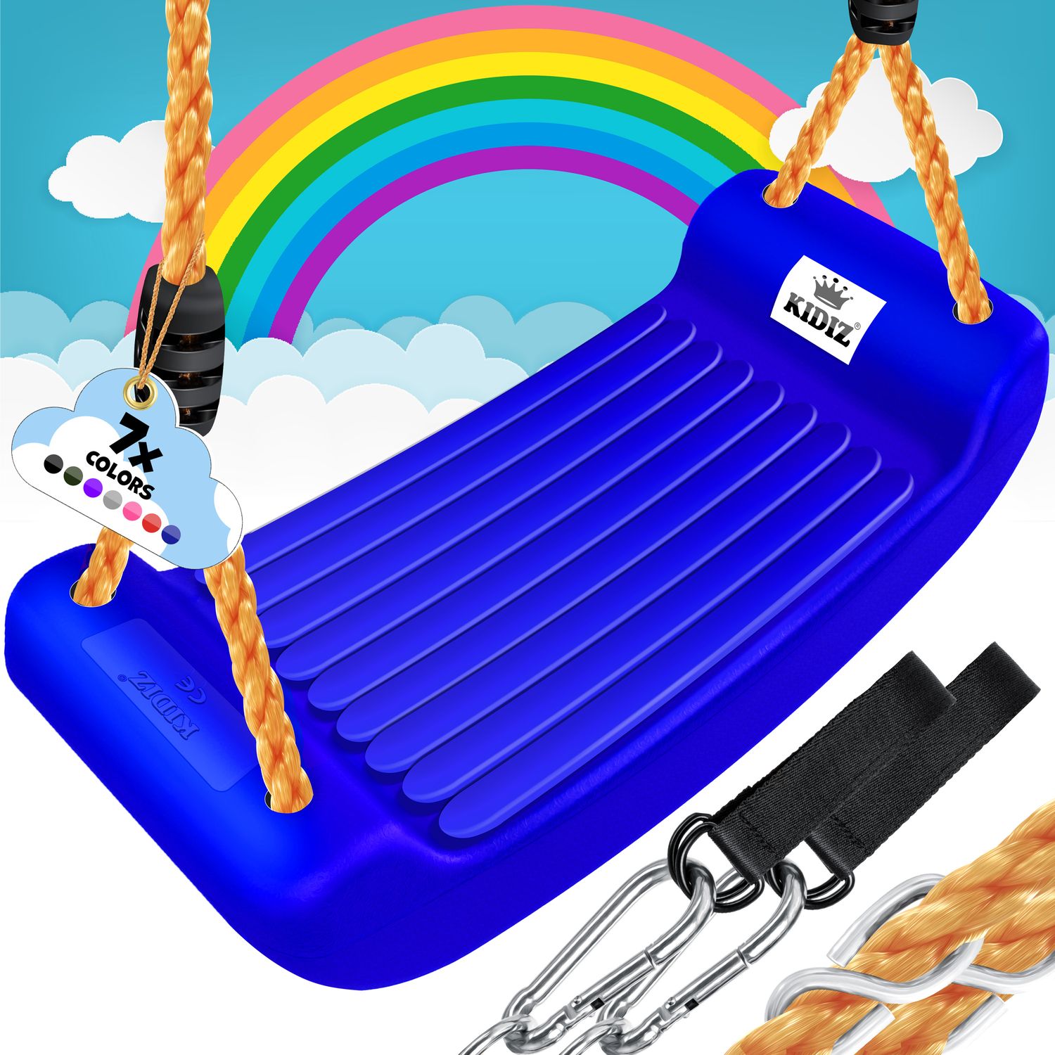 KIDIZ&reg; Schaukel Kinderschaukel Set - Ink. Zubeh&ouml;r Schaukelsitz Schaukelbrett Garten Outdoor Indoor Brettschaukel f&uuml;r Kinder zum Schaukeln aus Kunststoff H&ouml;henverstellbar Rutschfest - Bild 1