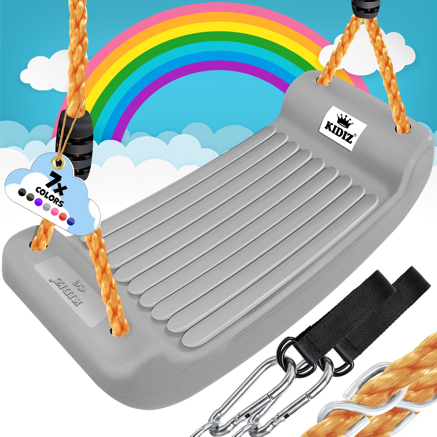 KIDIZ&reg; Schaukel Kinderschaukel Set - Ink. Zubeh&ouml;r Schaukelsitz Schaukelbrett Garten Outdoor Indoor Brettschaukel f&uuml;r Kinder zum Schaukeln aus Kunststoff H&ouml;henverstellbar Rutschfest - Bild 1