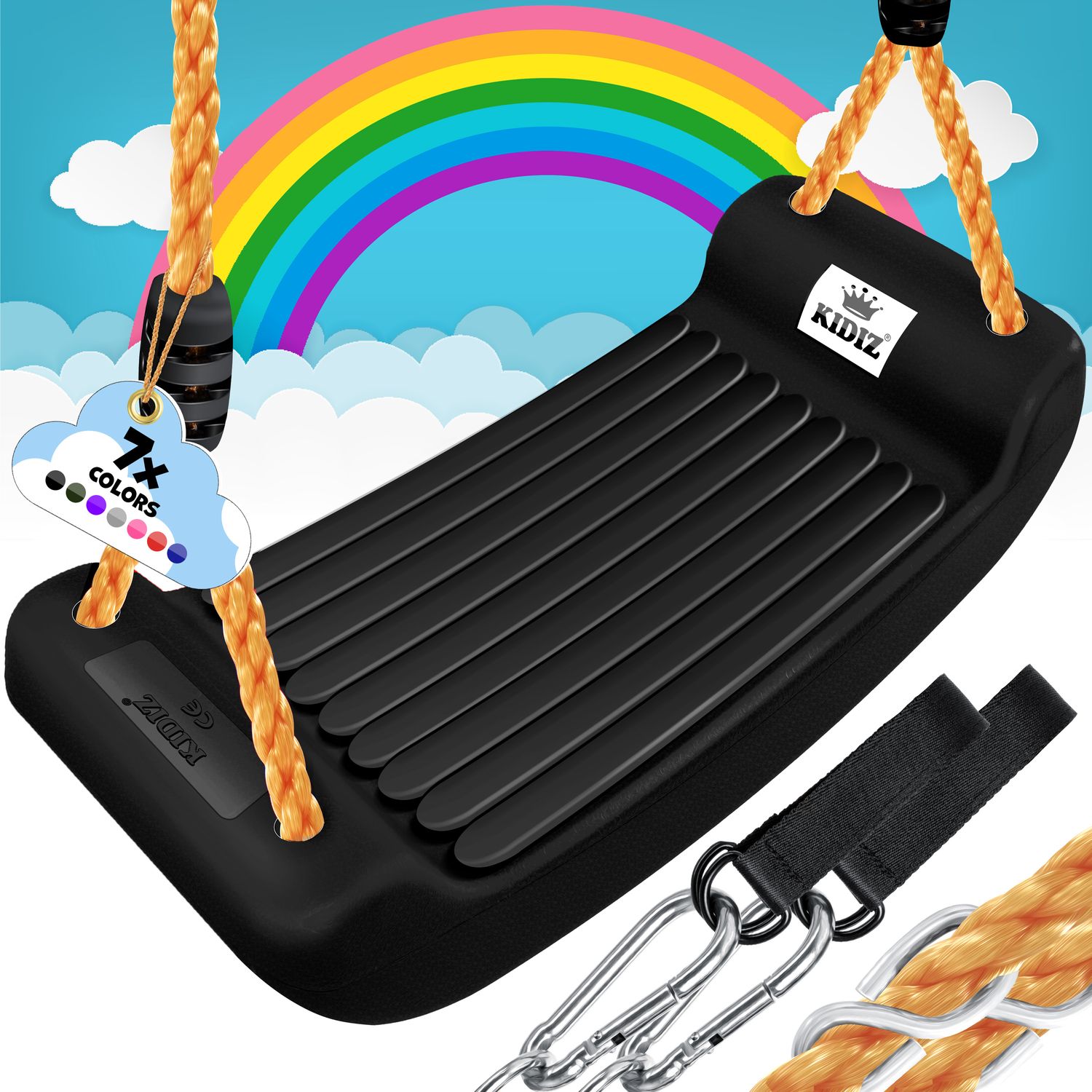 KIDIZ&reg; Schaukel Kinderschaukel Set - Ink. Zubeh&ouml;r Schaukelsitz Schaukelbrett Garten Outdoor Indoor Brettschaukel f&uuml;r Kinder zum Schaukeln aus Kunststoff H&ouml;henverstellbar Rutschfest - Bild 1