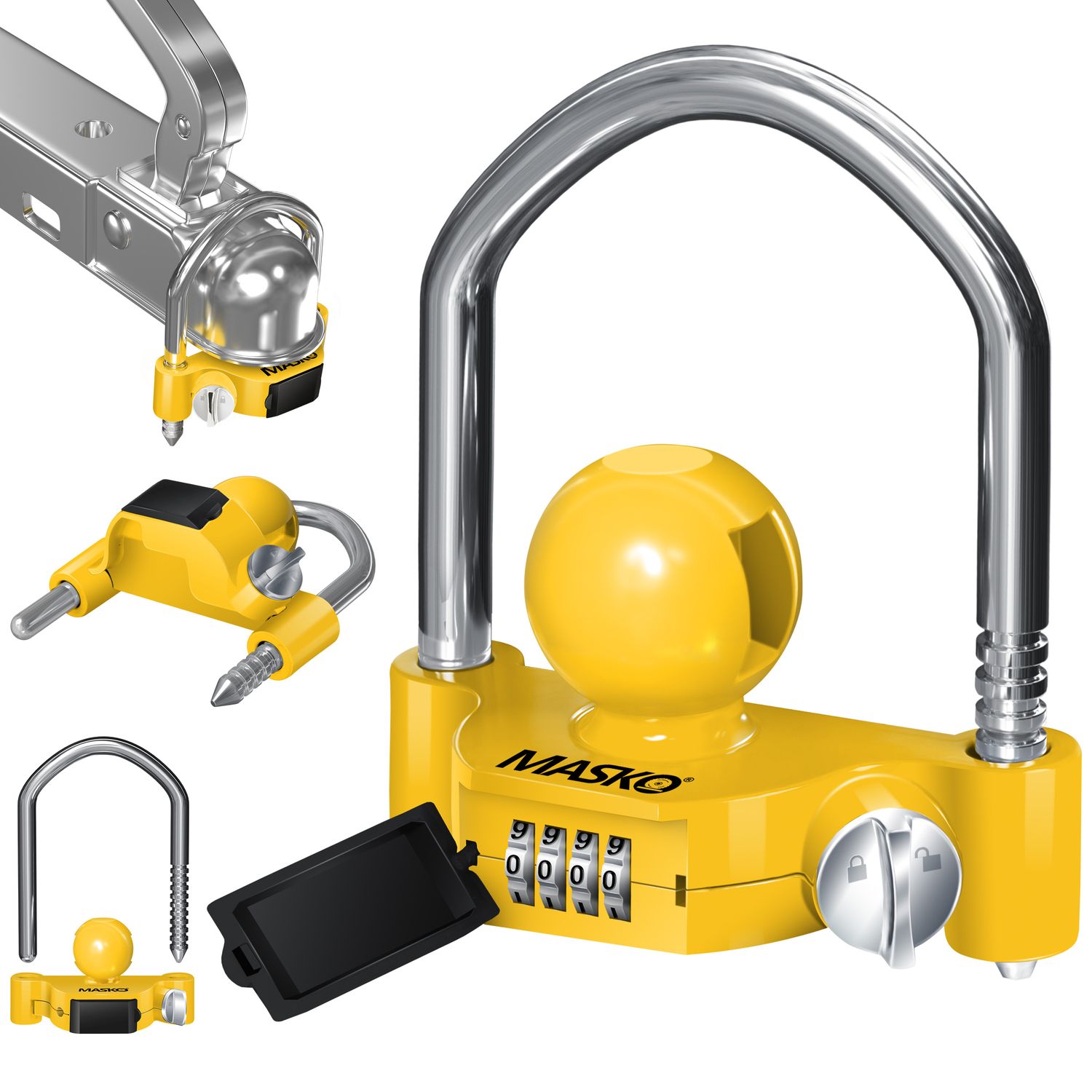 MASKO&reg; Anh&auml;ngerschloss Zahlenschloss mit 4 Stellig Code f&uuml;r g&auml;ngige Anh&auml;ngerkupplung Anh&auml;ngerkugelsperrkupplung einfache Montage Diebstahlschutz Wohnwagen Anh&auml;nger Abschleppsperre Stahlb&uuml;gel - Bild 1