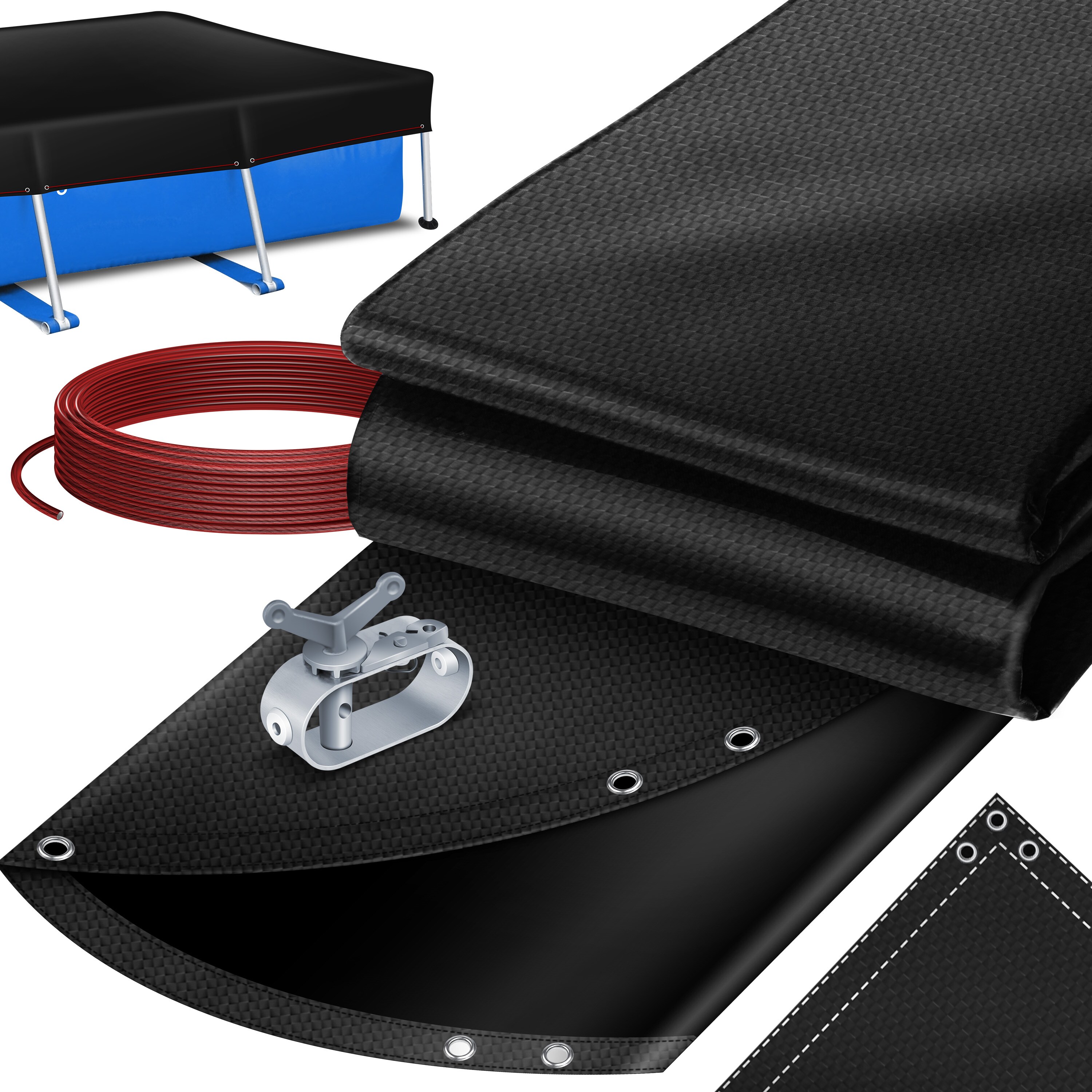 KESSER&reg; Solar Poolabdeckung Pool Abdeckplane | Poolplane aus 200g/m&sup2; PE Material Inkl. Stahlseil + Seilspanner mit &ouml;sen Solarplane Abdeckung UV-resistente Sommer & Winter - Bild 1