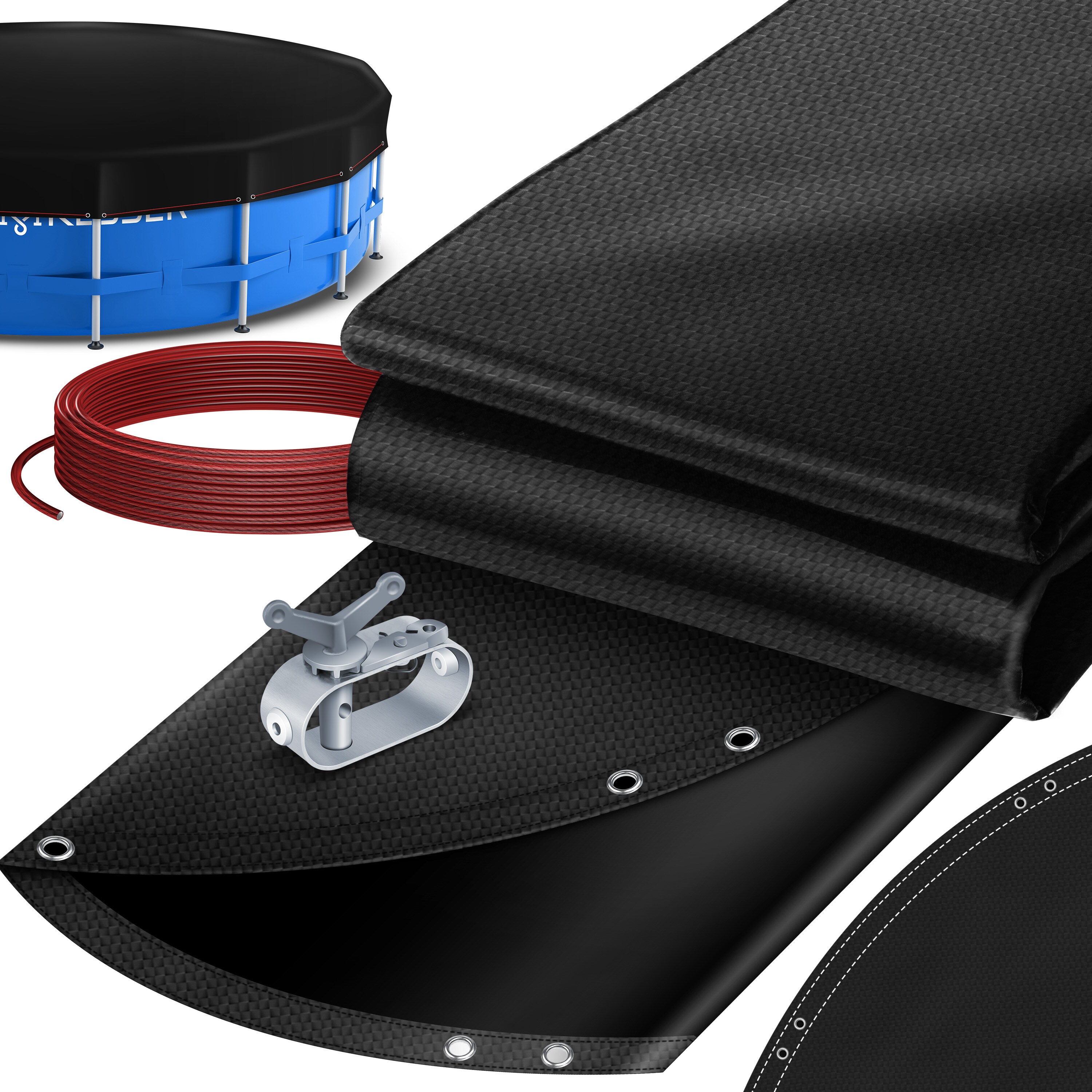KESSER&reg; Solar Poolabdeckung Pool Abdeckplane | Poolplane aus 200g/m&sup2; PE Material Inkl. Stahlseil + Seilspanner mit &ouml;sen Solarplane Abdeckung UV-resistente Sommer & Winter - Bild 1
