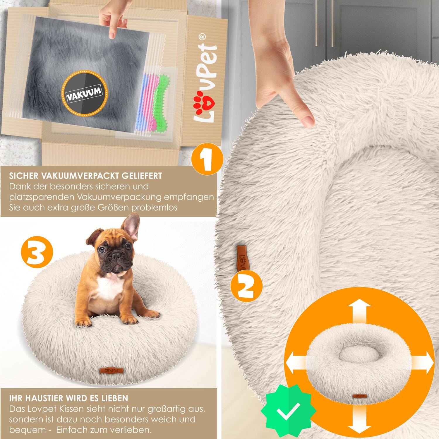 LOVPET Hundebett Hundekissen Katzenbett Bagel, Waschbar, Inkl. Napf + 3x  Kauknochen, Hundesofa flauschig Kissen Rund aus Plsch fr Kleine,  Mittelgroe & Groe Hunde, Katzen online kaufen bei Netto