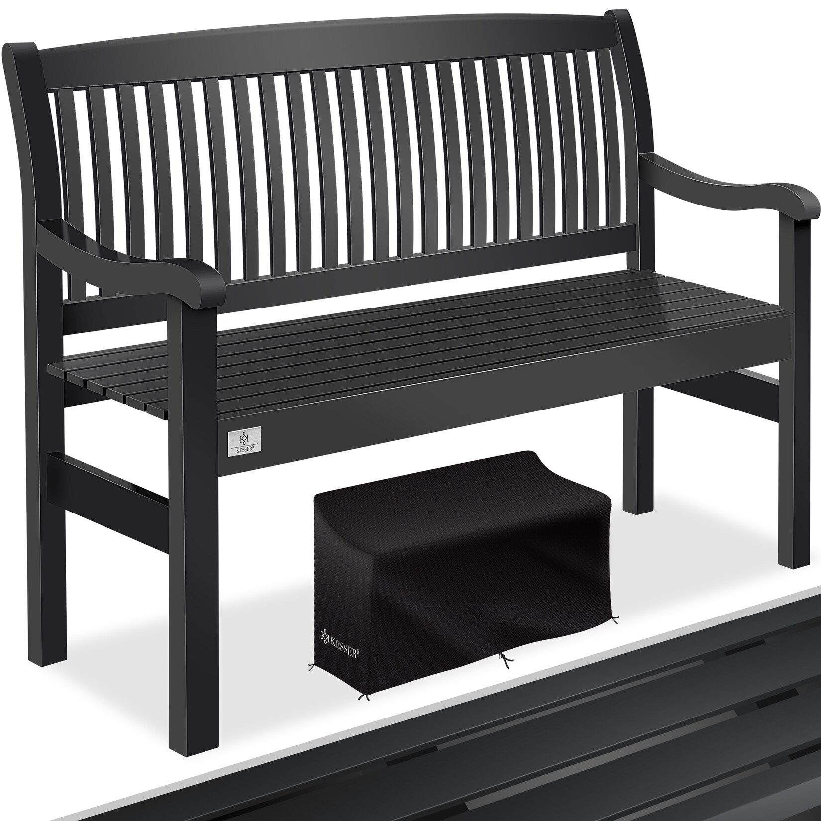 ® Gartenbank Holz Holzbank wetterfest   Für 3 bis 4 Personen   Parkbank aus Massivholz   Sitzbank  belastbar   Balkonbank Bank für Balkon Terrasse & Garten inkl. Cover