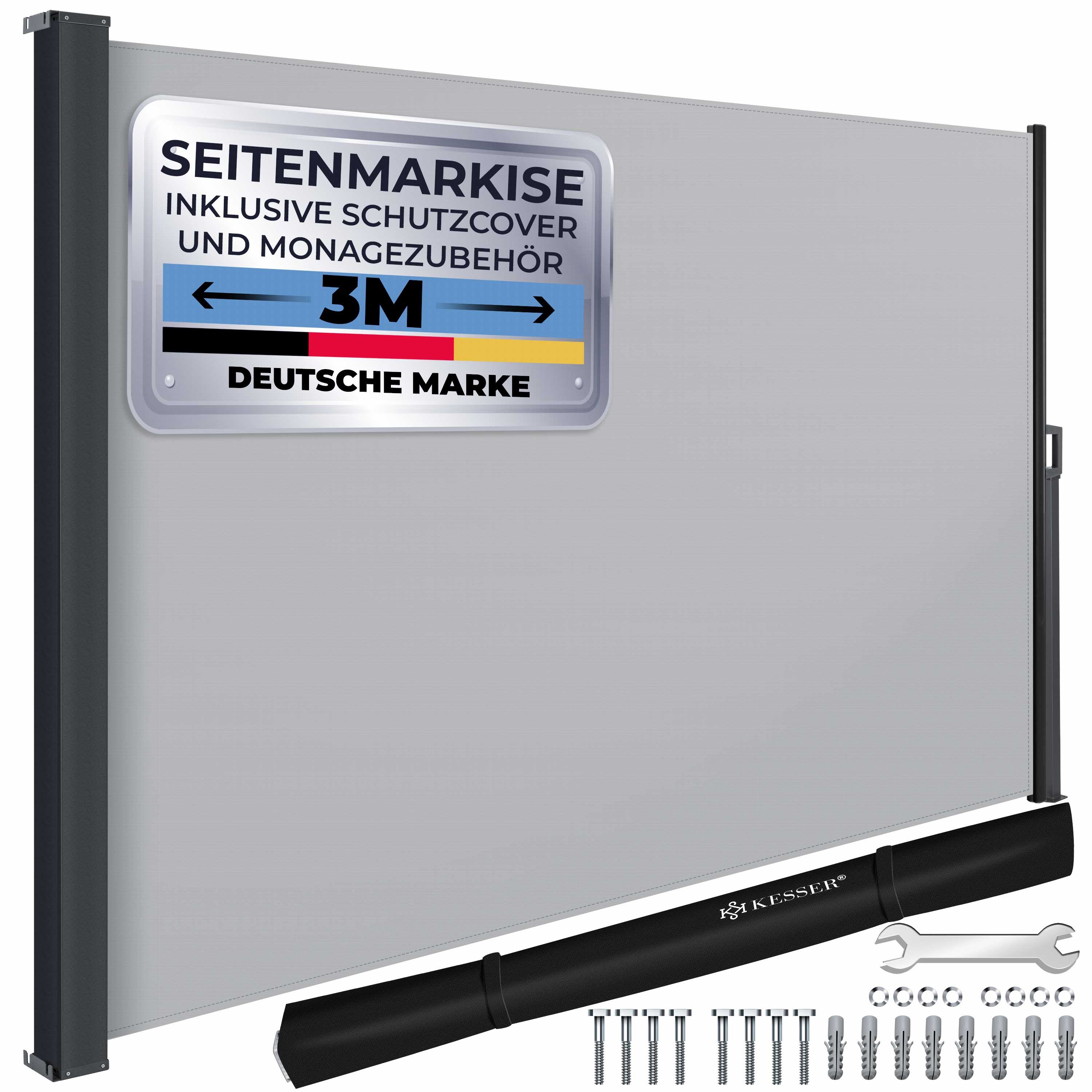 KESSER&reg; Seitenmarkise ausziehbar Markise Blickdicht Sichtschutz & Windschutz f&uuml;r Garten Balkon & Terrasse, Seitenrollo mit Wandhalterung und Cover - Bild 1