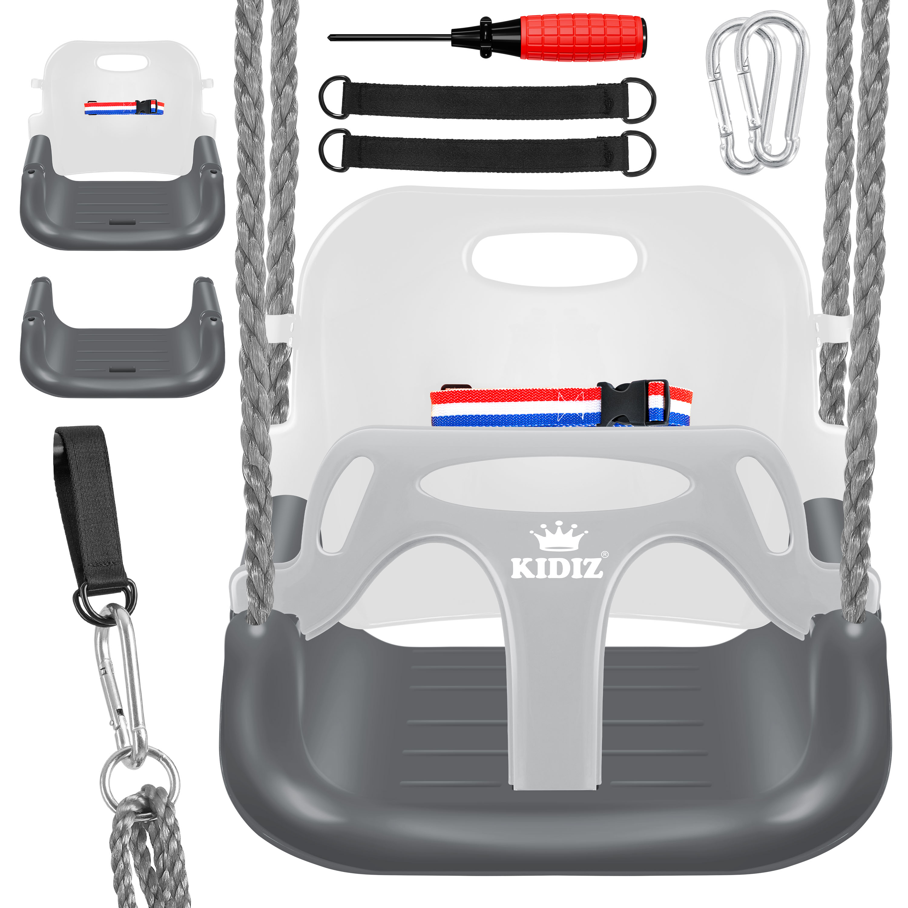 KIDIZ&reg; Babyschaukel Kinderschaukel 3 in 1 Babysitz verstellbar Mitwachsend Schaukelsitz Gartenschaukel f&uuml;r Baby Kinder mit R&uuml;ckenlehne und Anschnallgurt belastbar bis 100kg Indoor Outdoor - Bild 1