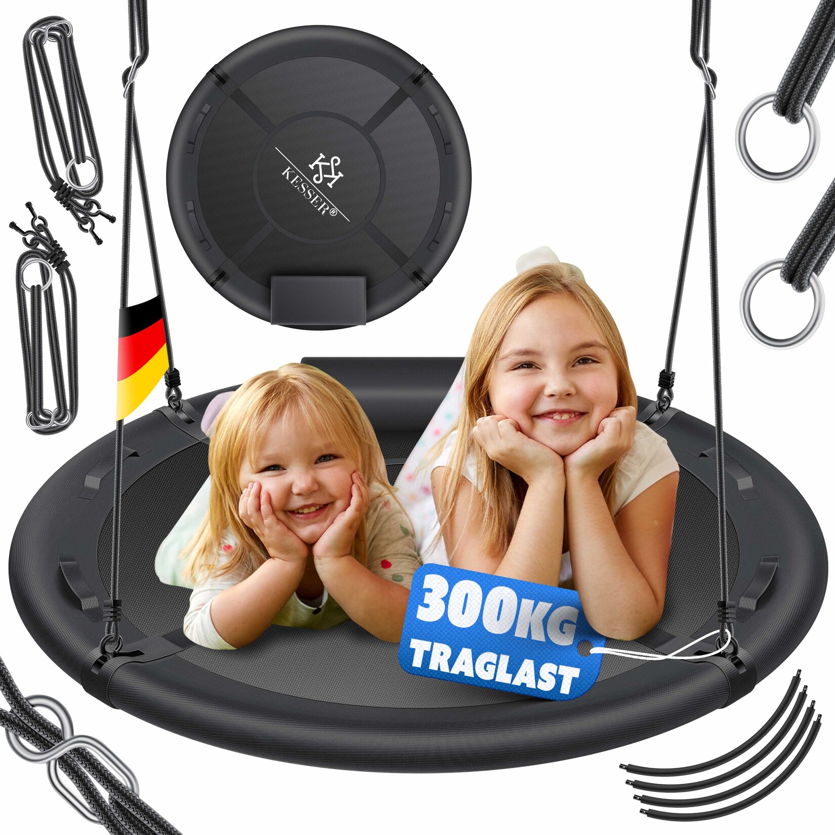 KESSER® Nestschaukel Tellerschaukel Hängeschaukel Rundschaukel Schaukel verstellbar Garten-Schaukel Kinderschaukel Indoor - Outdoor-Schaukel für Kinder & Erwachsene